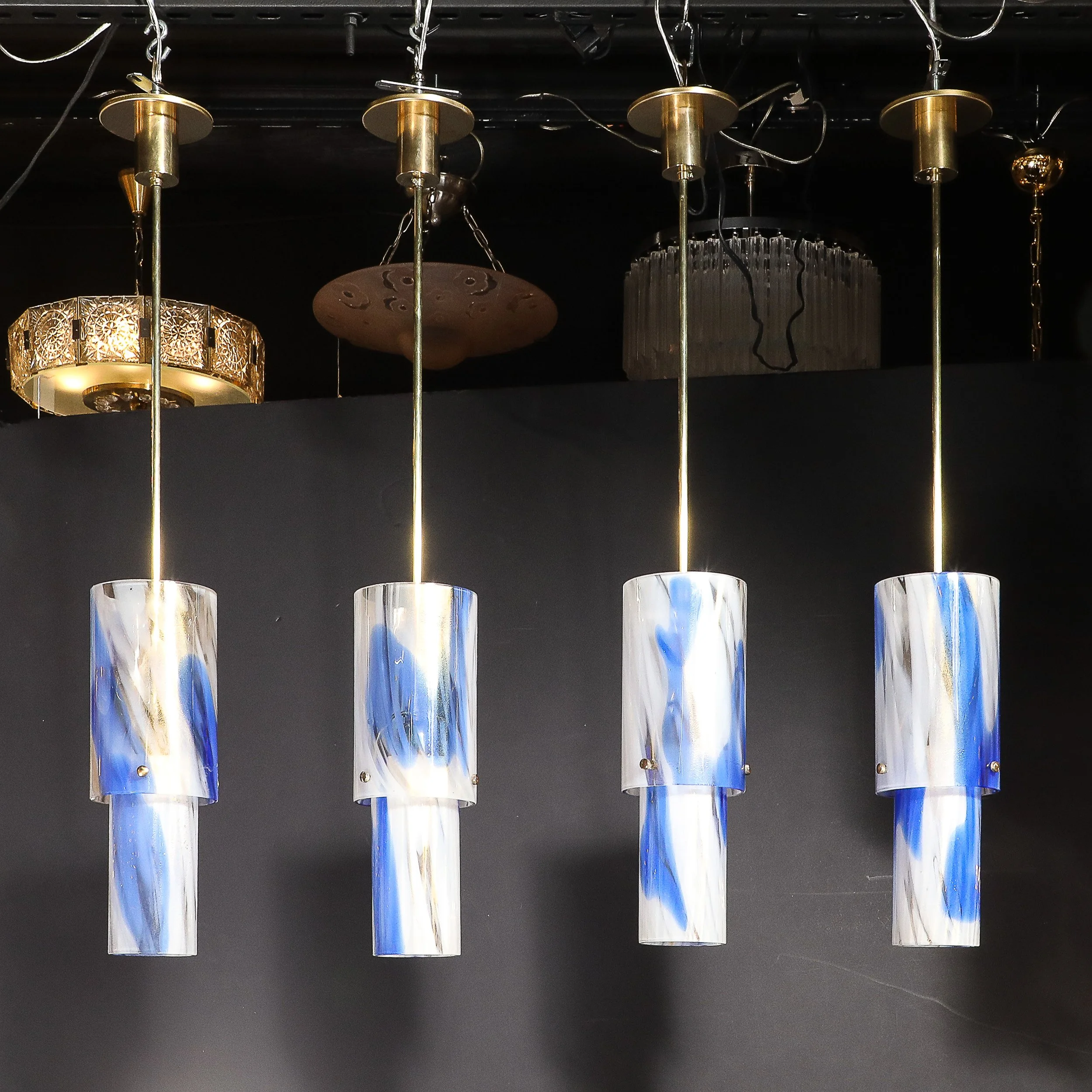 Set of 4 Mid-Century Blue & White Murano Glass Cylindrical Pendants by Venini - High Style Deco 26.jpg