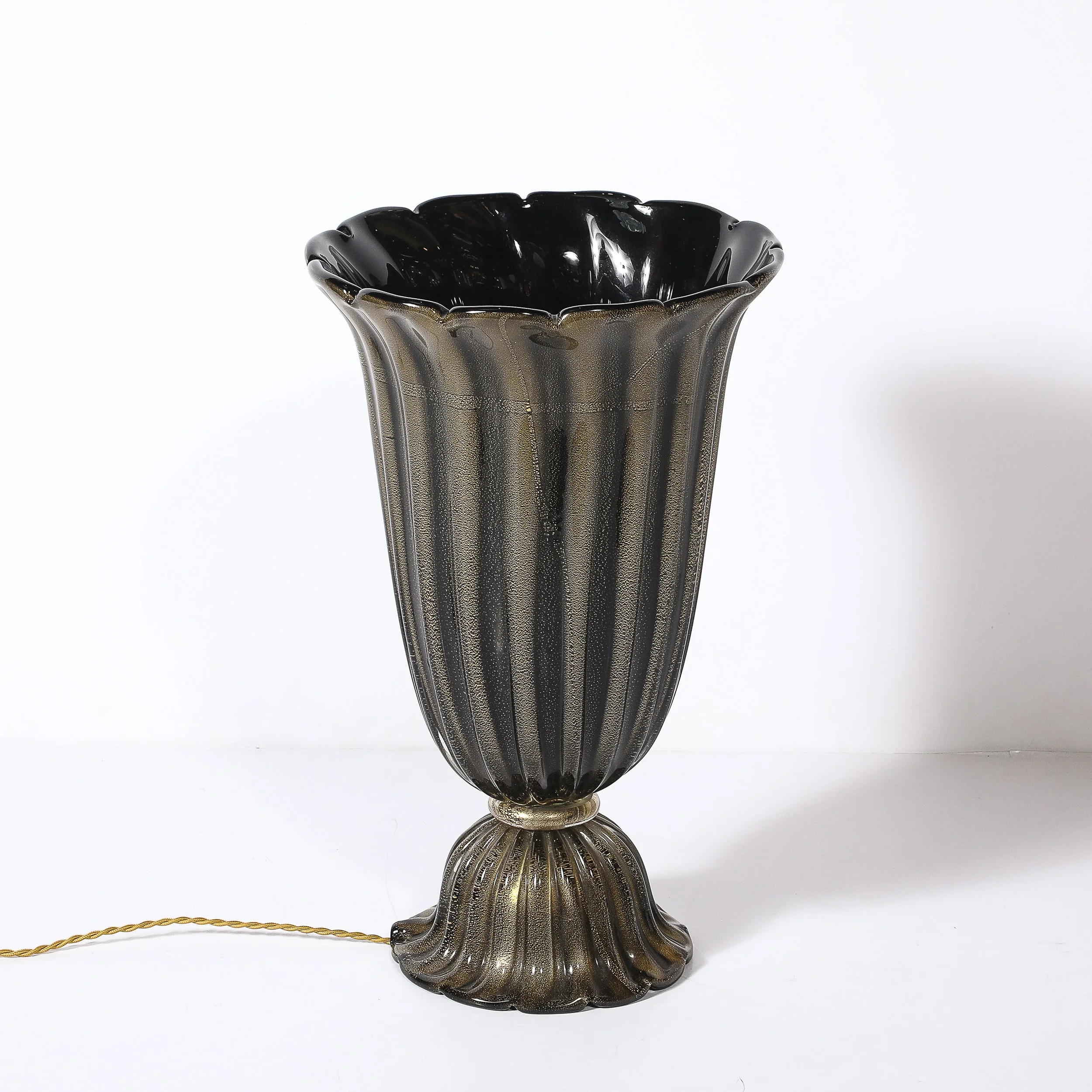 Mid-Century Hand-Blown Murano Fluted Black Glass Up-Lights w: 24kt Gold Flecks - High Style Deco 10.jpg