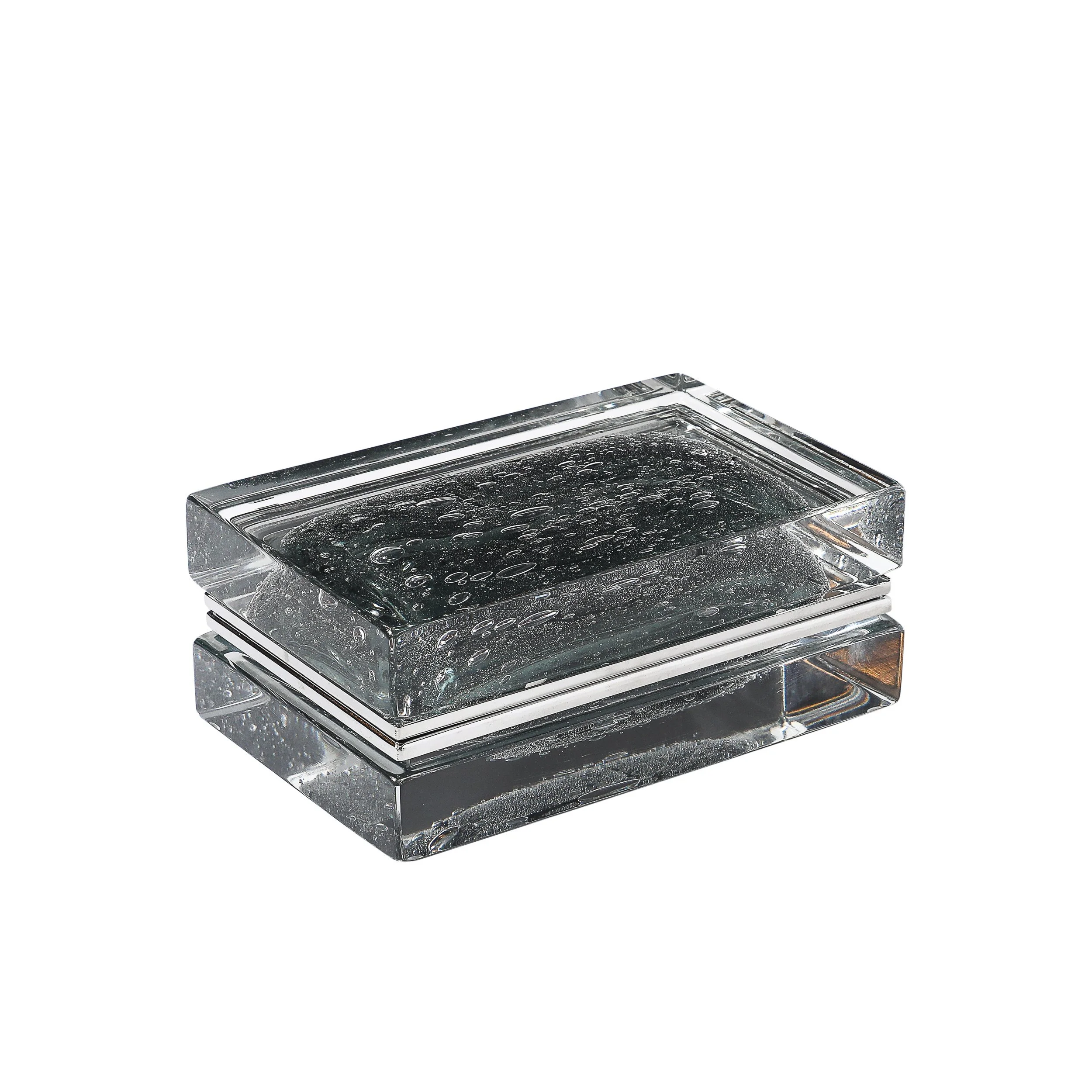 Modernist Handblown Murano Glass Box in Sage Grey W: Pulegoso Detailing & Nickel - High Style Deco.jpg