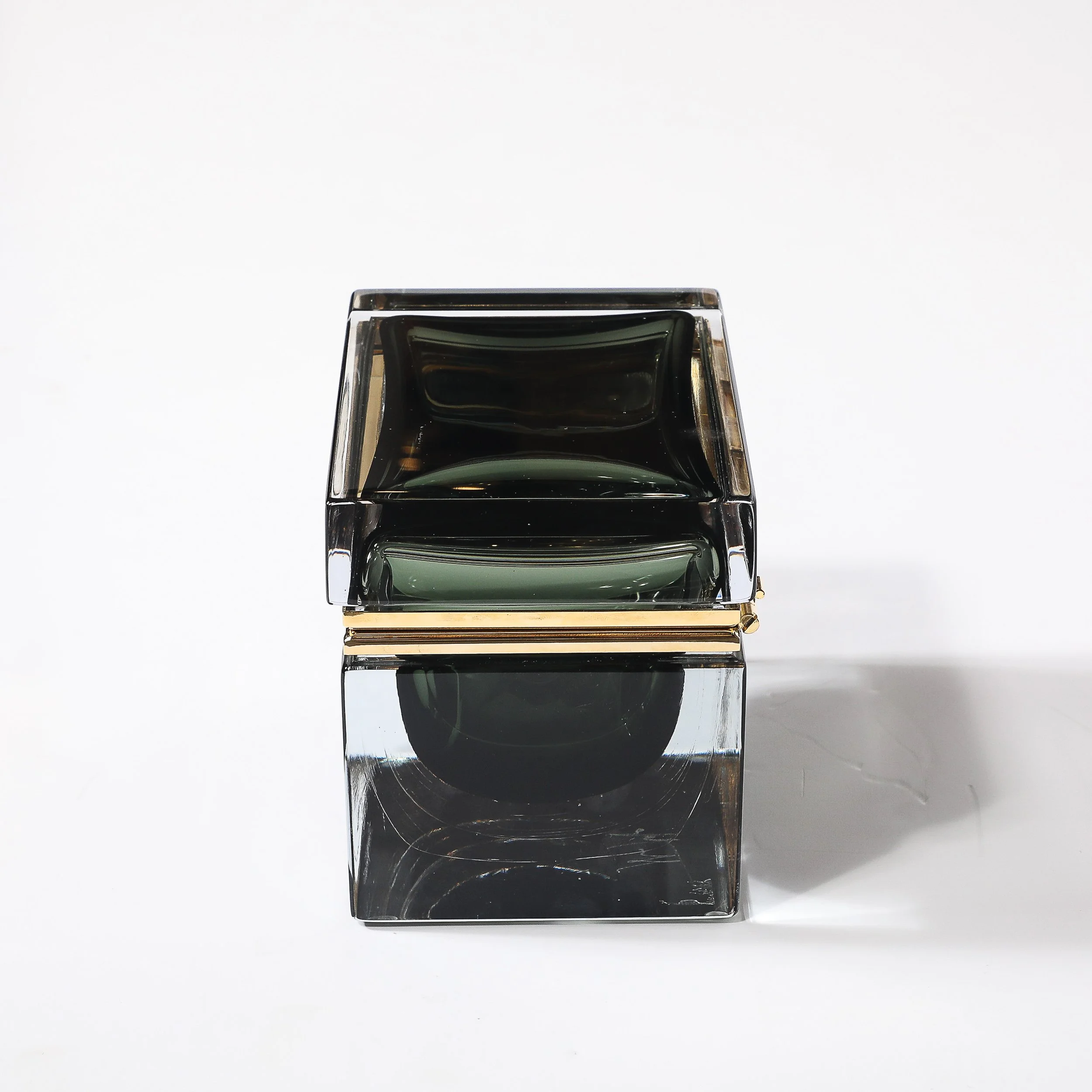 Modernist Handblown Murano Glass Box in Forrest Green w: Polished Brass Fittings - High Style Deco 6.jpg