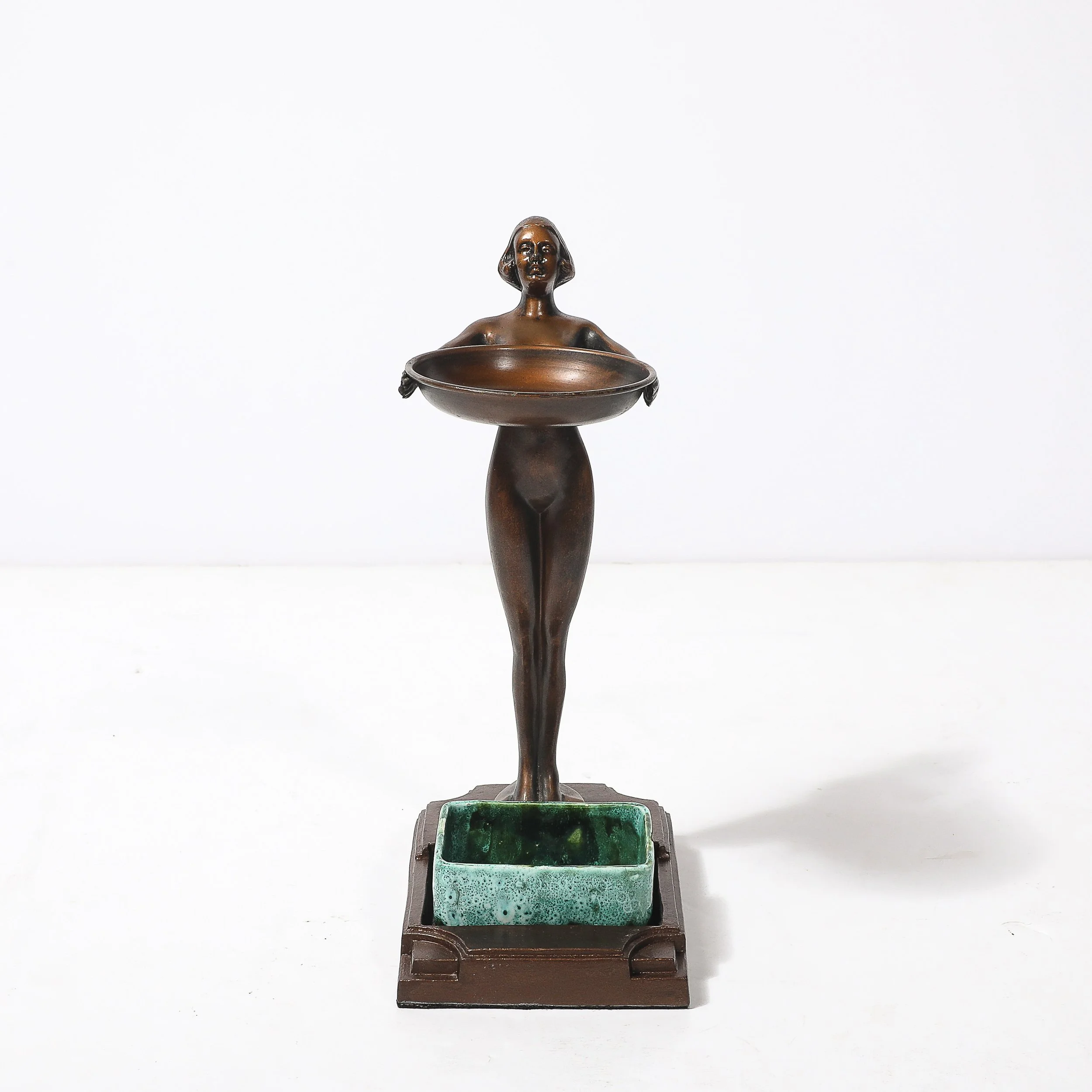 Art Deco Patinated Bronze, Olive Green & Jade Ceramic Smoking Stand by FrankArts - High Style Deco 1.jpg