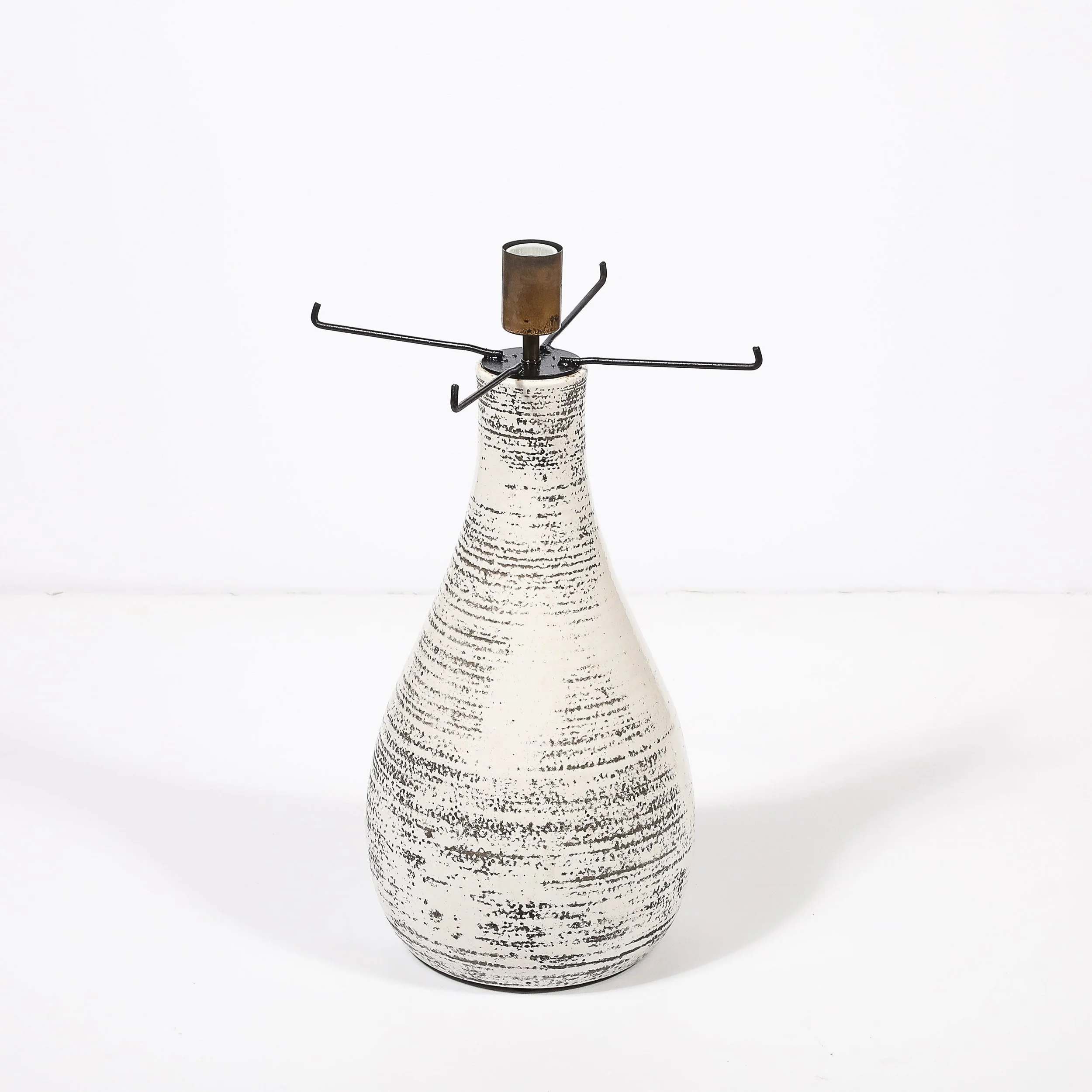 Mid-Century White Glazed Ceramic Table Lamp with Monumental Spun Resin Shade - High Style Deco 14.jpg
