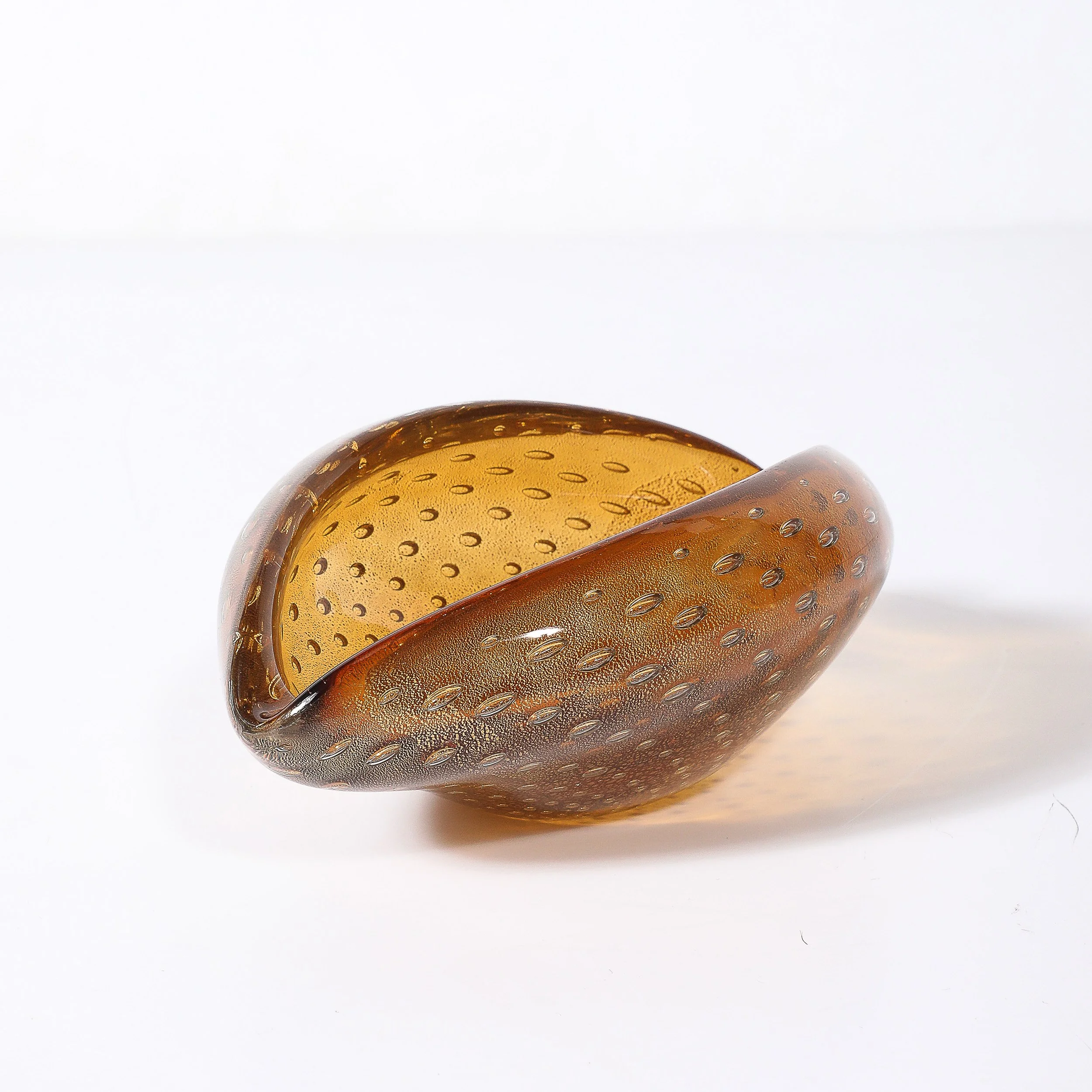 Mid-Century Hand-Blown Amber Bullicante Murano Glass w: 24kt Gold Dish - High Style Deco 11.jpg