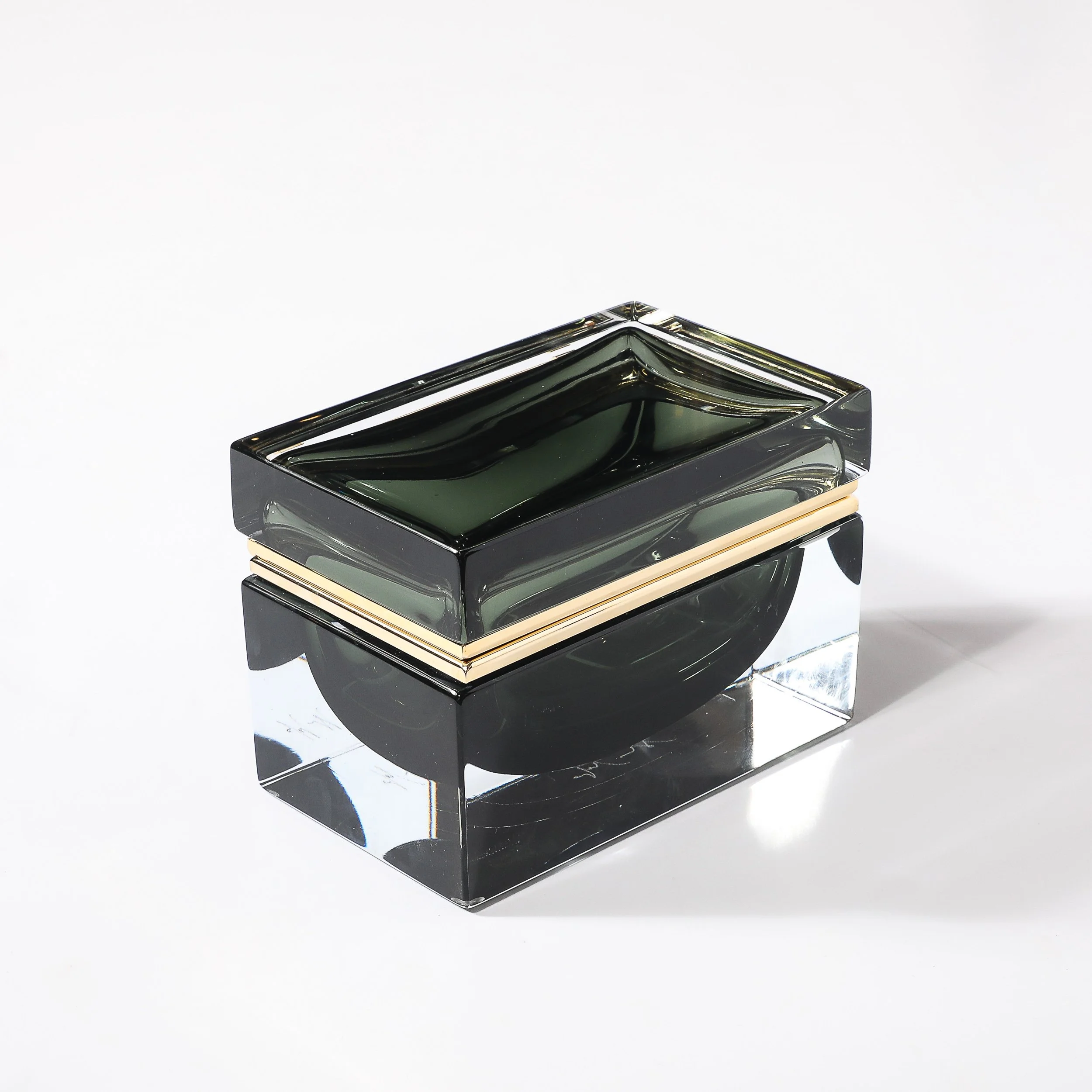 Modernist Handblown Murano Glass Box in Forrest Green w: Polished Brass Fittings - High Style Deco 9.jpg