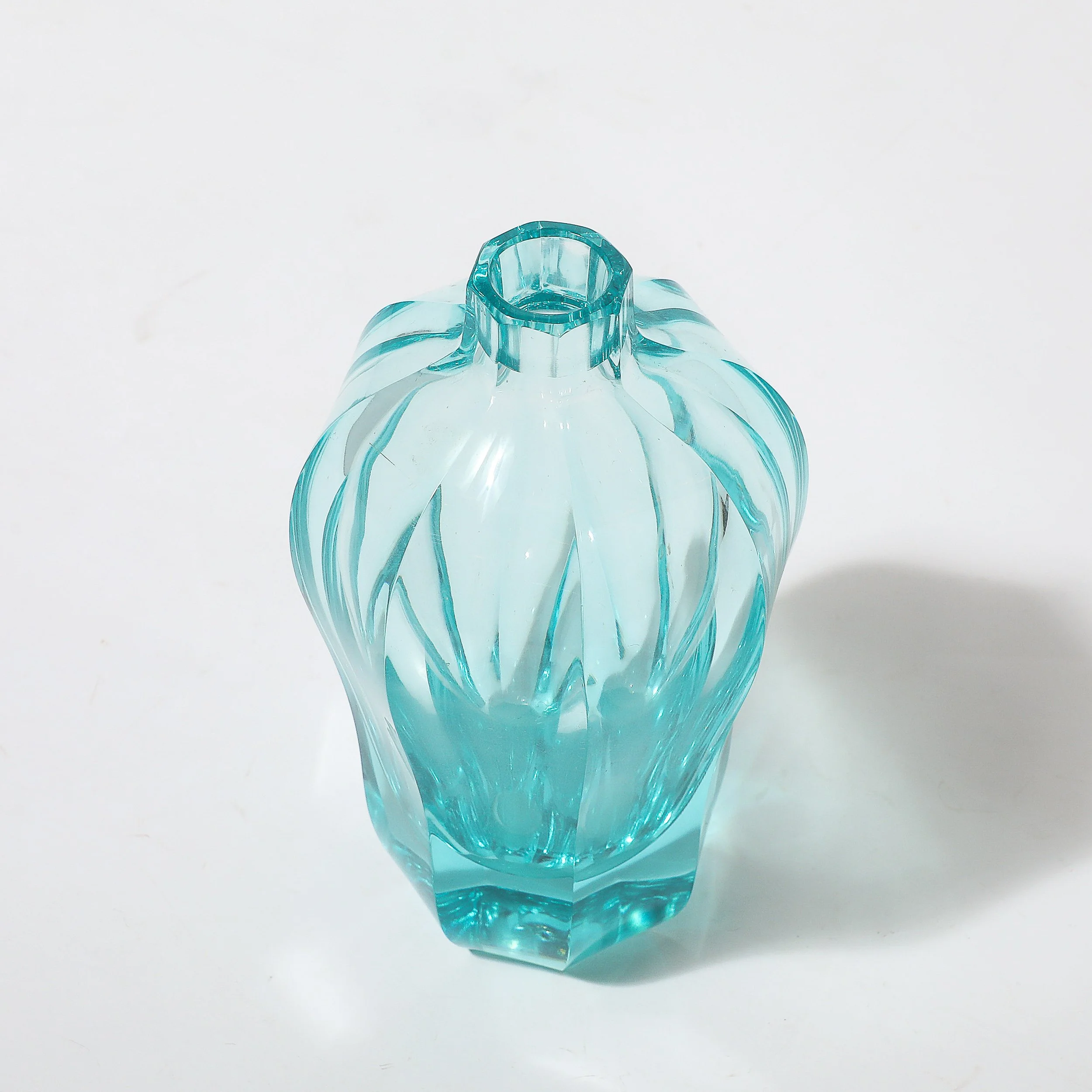 Art Deco Faceted Cut Crystal Vase in Aquamarine Hue signed Moser - High Style Deco 8.jpg