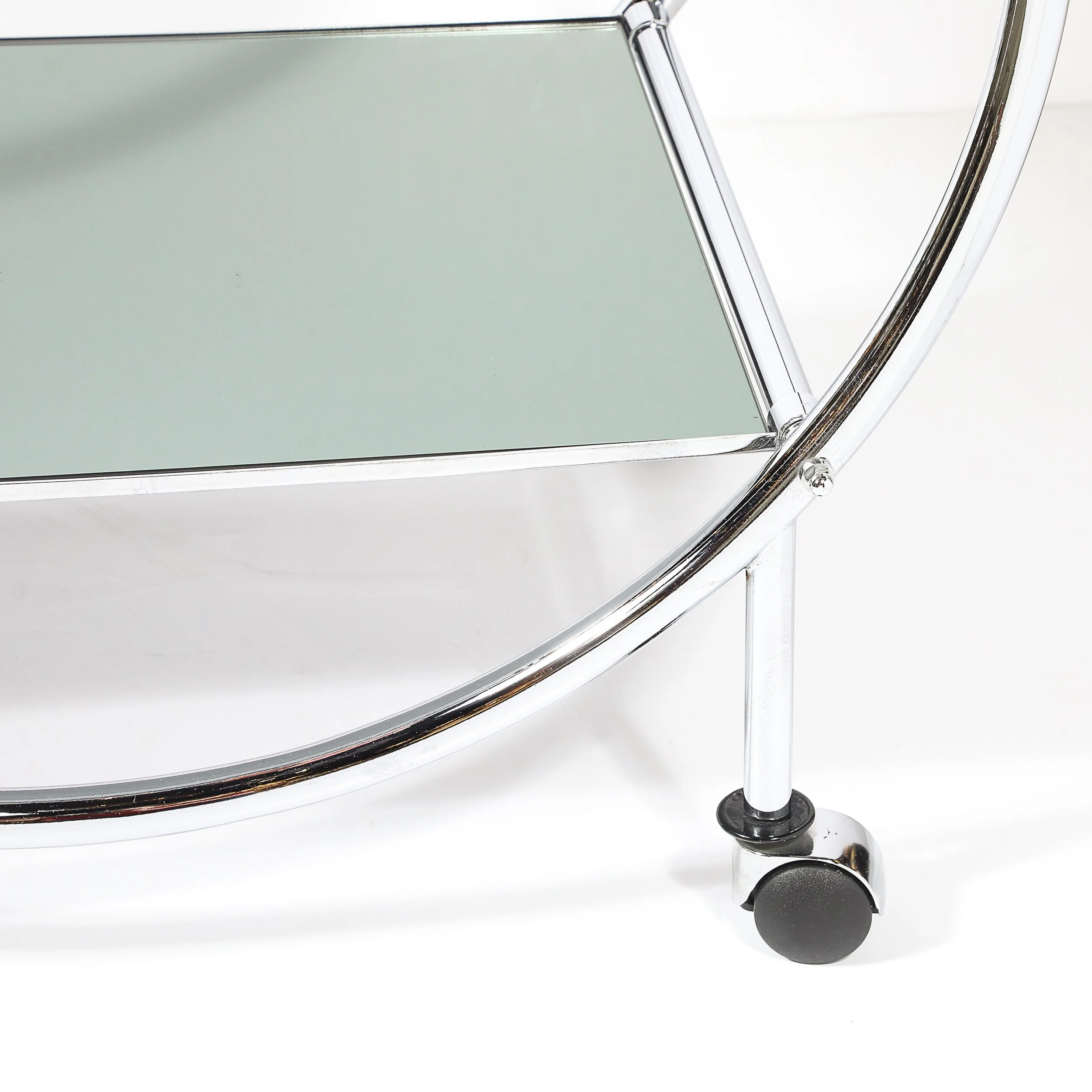 Art Deco Style Round Form Tubular Two-Tier Bar Cart in Chrome and Smoked Mirror - High Style Deco 2.jpg