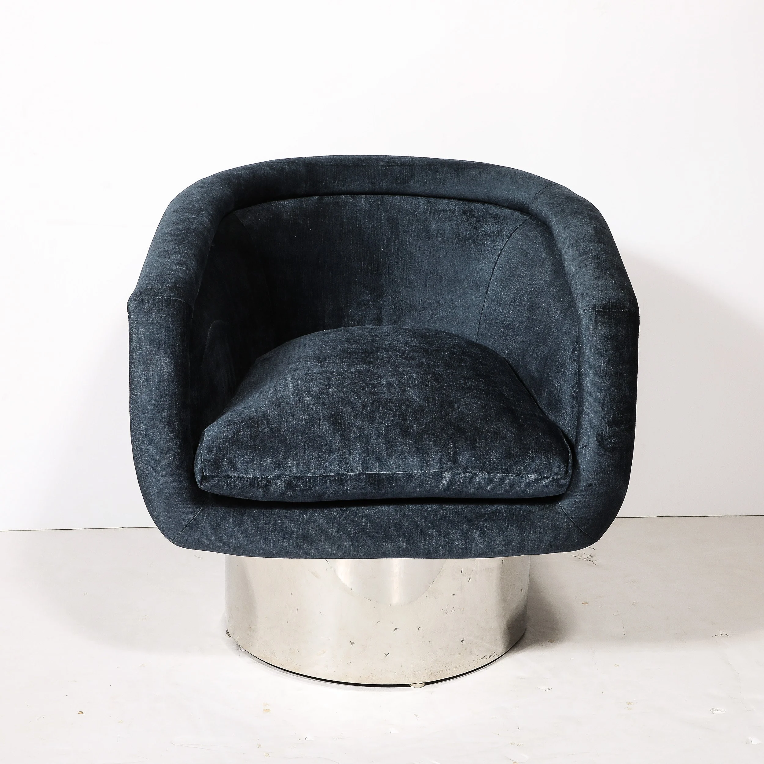 Mid-Century Chrome & Prussian Blue Velvet Swivel Chairs by Leon Rosen for Pace - High Style Deco 8.jpg
