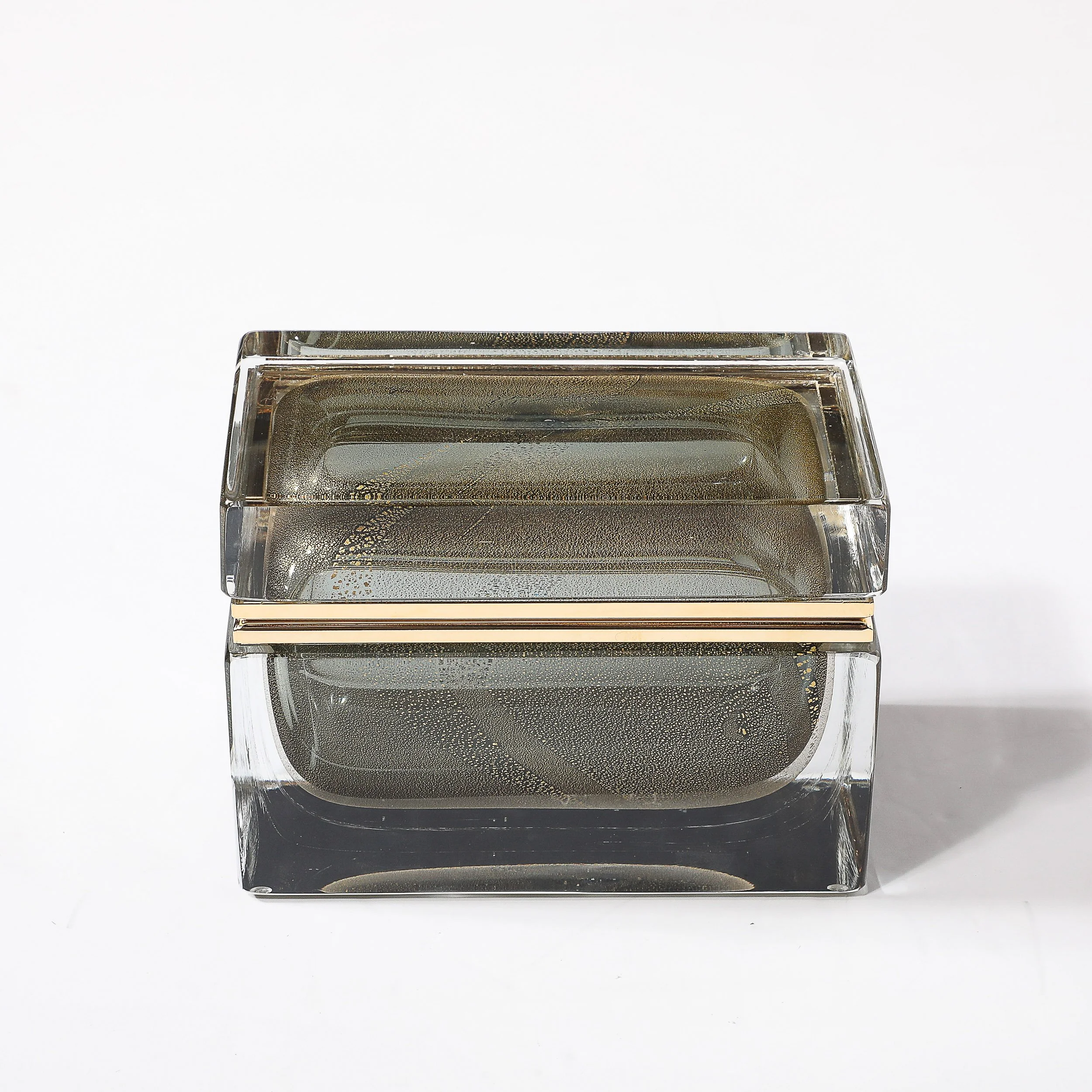 Modernist Hand-Blown Murano Glass Box in Muted Green w: 24 Karat Gold & Brass - High Style Deco 11.jpg