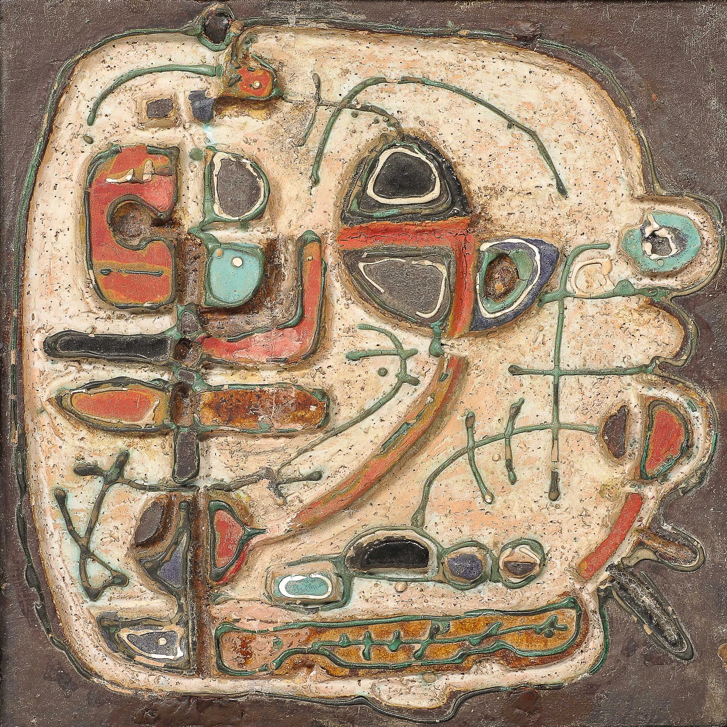 Mid-Century Abstract Glazed Earthenware Plaque in Burnt Umber, Cream & Red Hues - High Style Deco 2.jpg