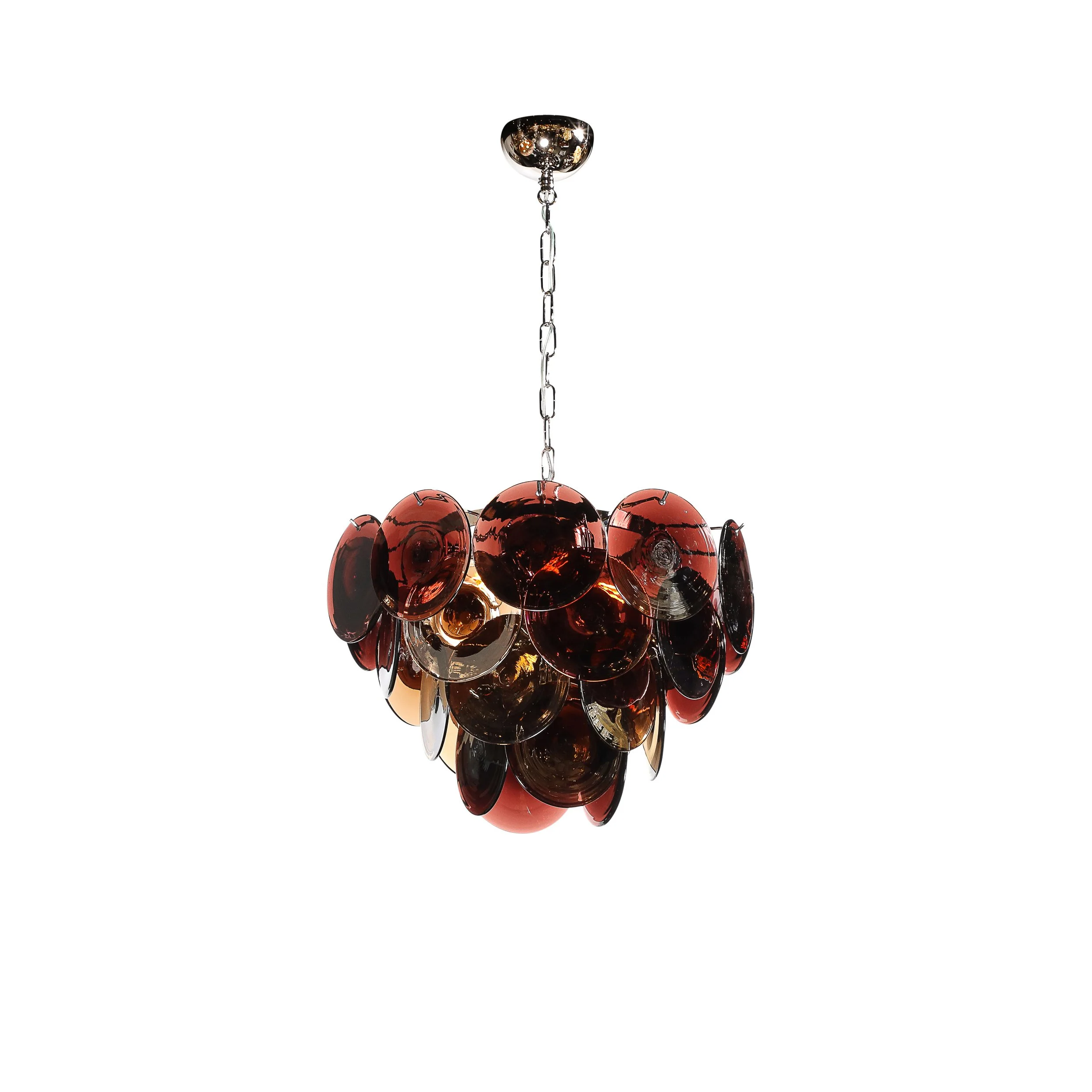 Pair of Mid-Century Hand-Blown Murano Glass Disc Chandeliers in Smoked Amber - High Style Deco.jpg