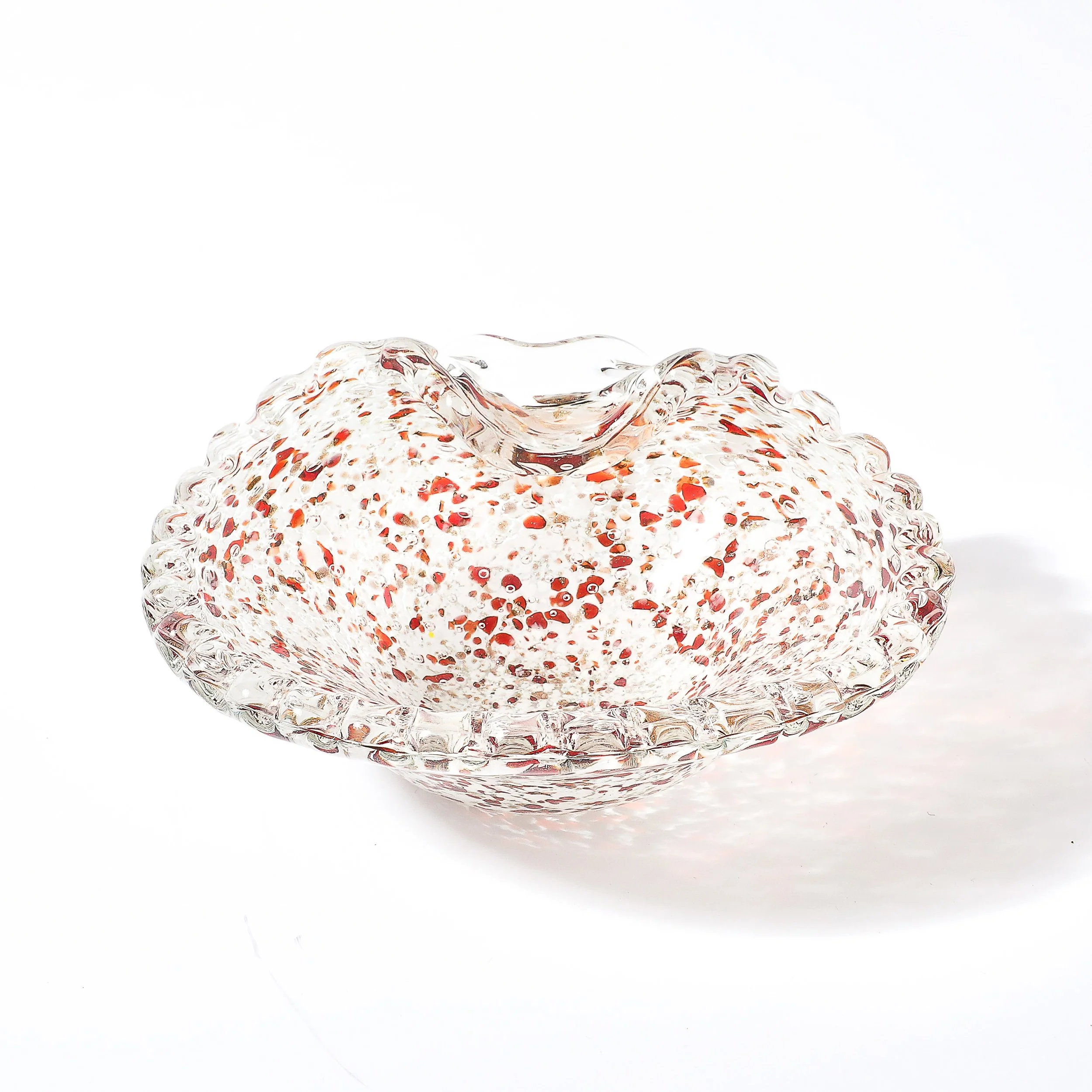 Mid-Century Hand-Blown Murano Glass Dish in White & Merlot Speckled Detailing - High Style Deco 4.jpg