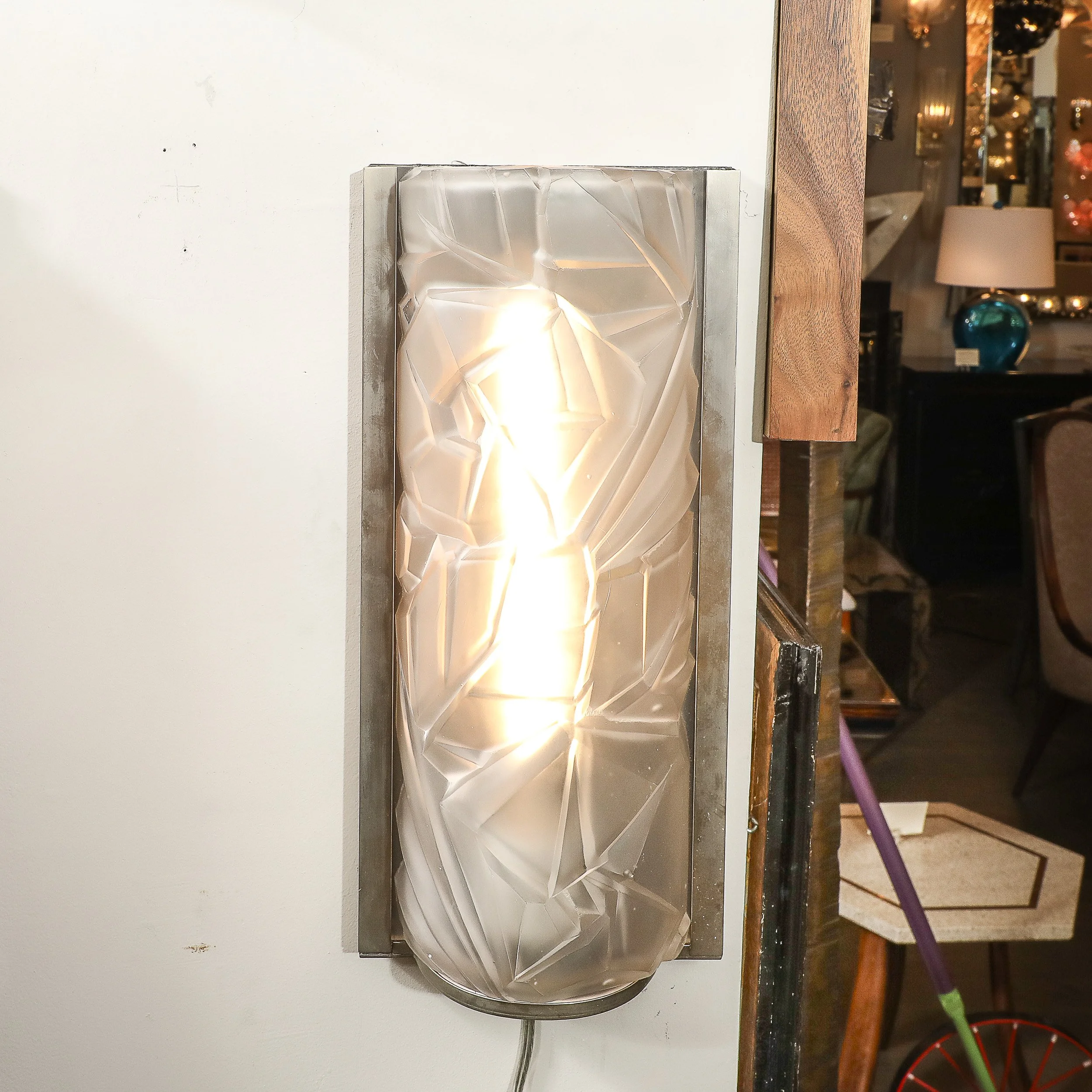 Art Deco Molded & Frosted Glass w: Abstract Cubist Geometric Motif Sconces - High Style Deco 1.jpg