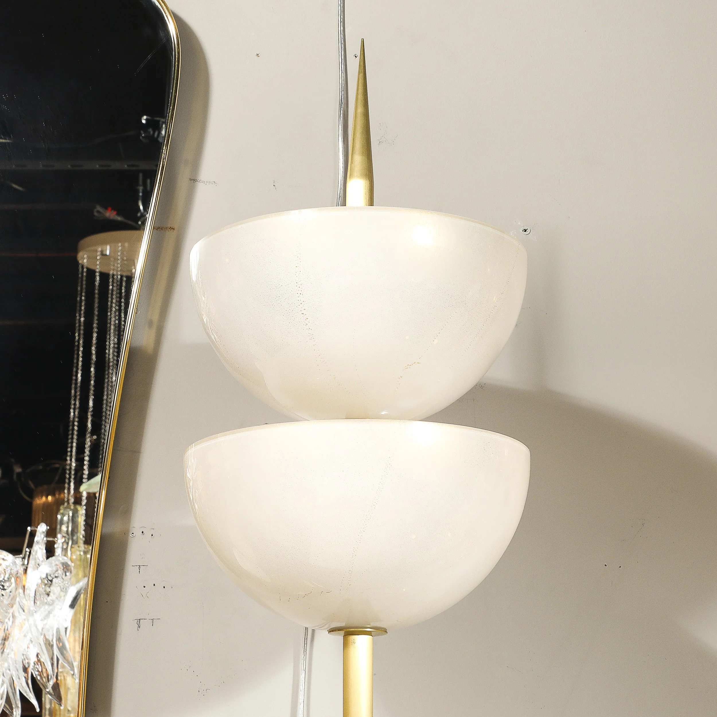 Modernist Hand-Blown Murano Glass Reverse Dome Form Brushed Brass Sconces - High Style Deco 12.jpg