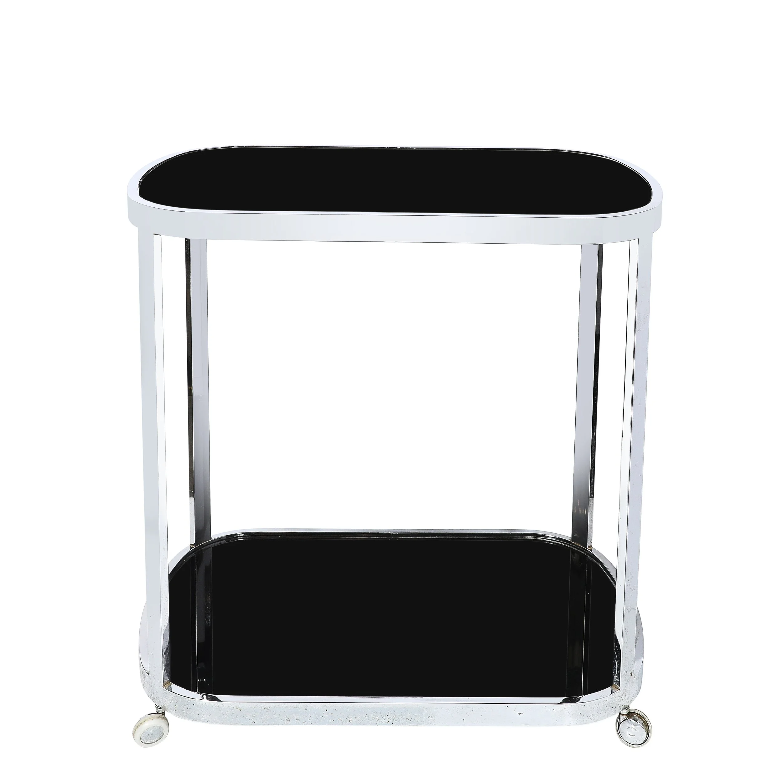 Art Deco Chrome Two-Tier Rolling Serving Cart with Inset Black Vitrolite  - High Style Deco 1.jpg