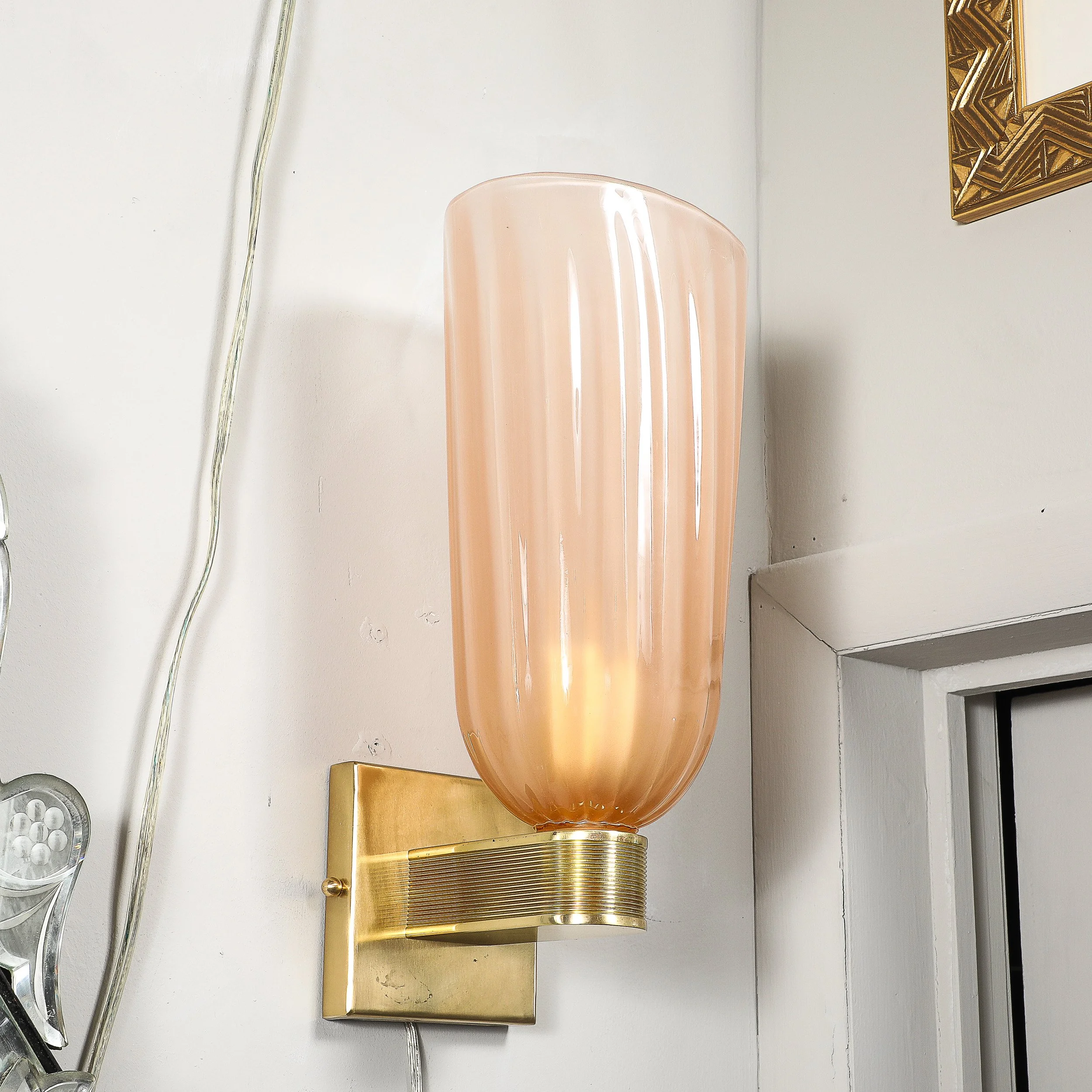 Modernist Hand-Blown Smoked Rose Murano Fluted Glass Sconces with Brass Fittings - High Style Deco 7.jpg