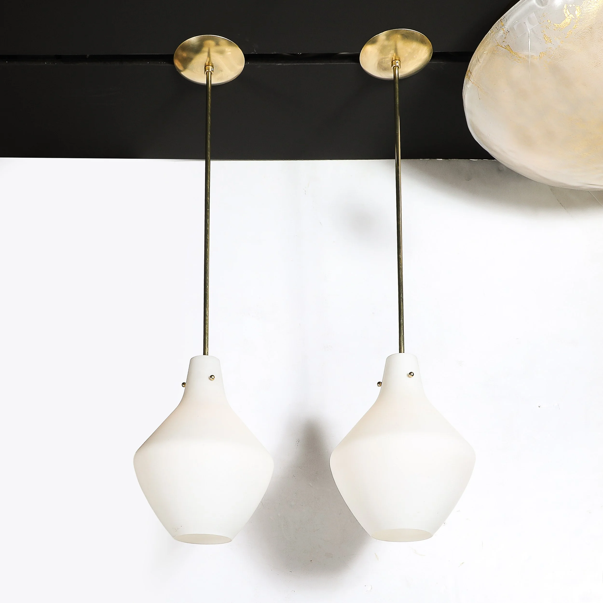 Pair of Mid-Century Hand-Blown Frosted Organic Murano Glass Pendant Chandeliers - High Style Deco 1.jpg