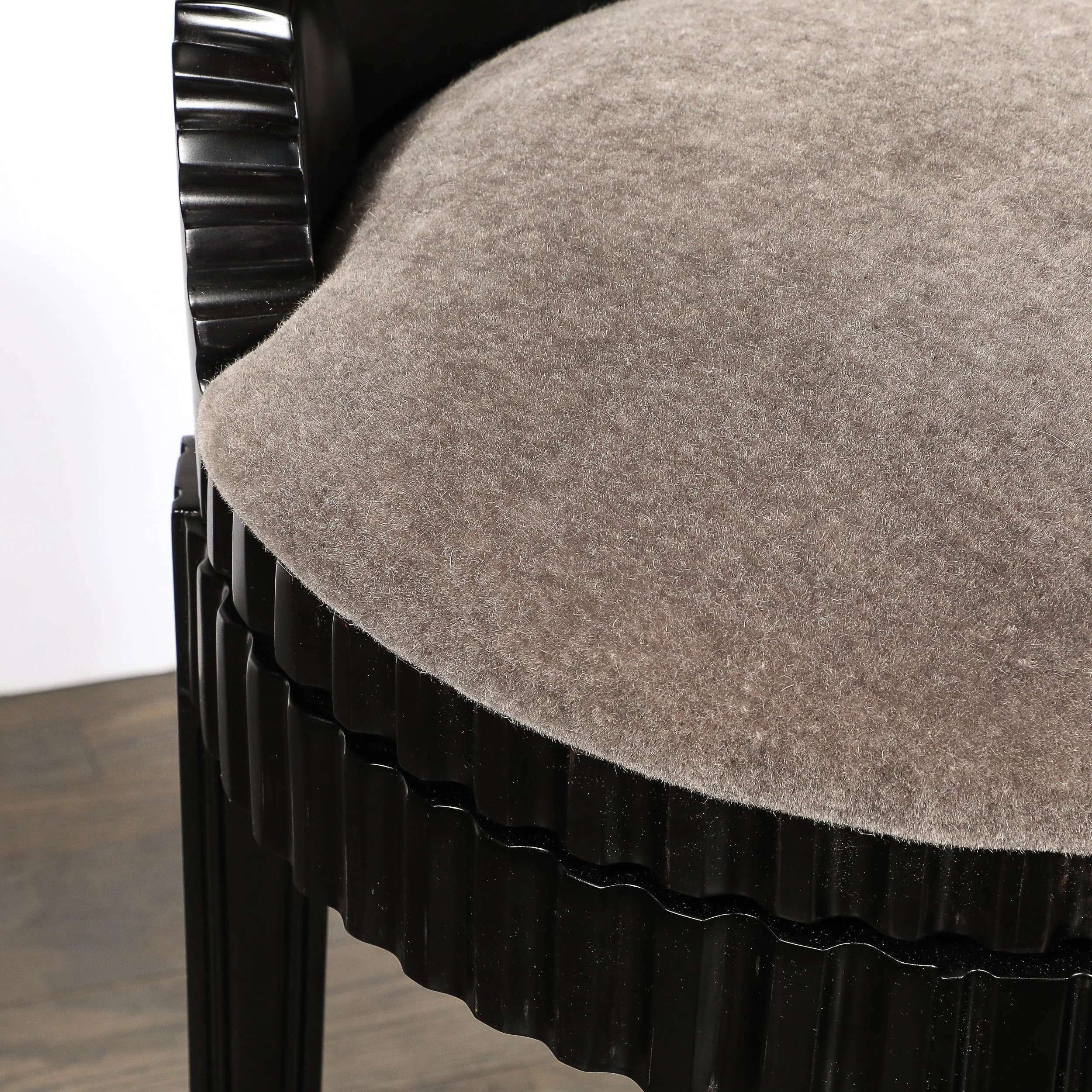 Art Deco Style Scalloped & Fluted Detailed Ebonized Walnut Swiveling Barstools - High Style Deco 15.jpg