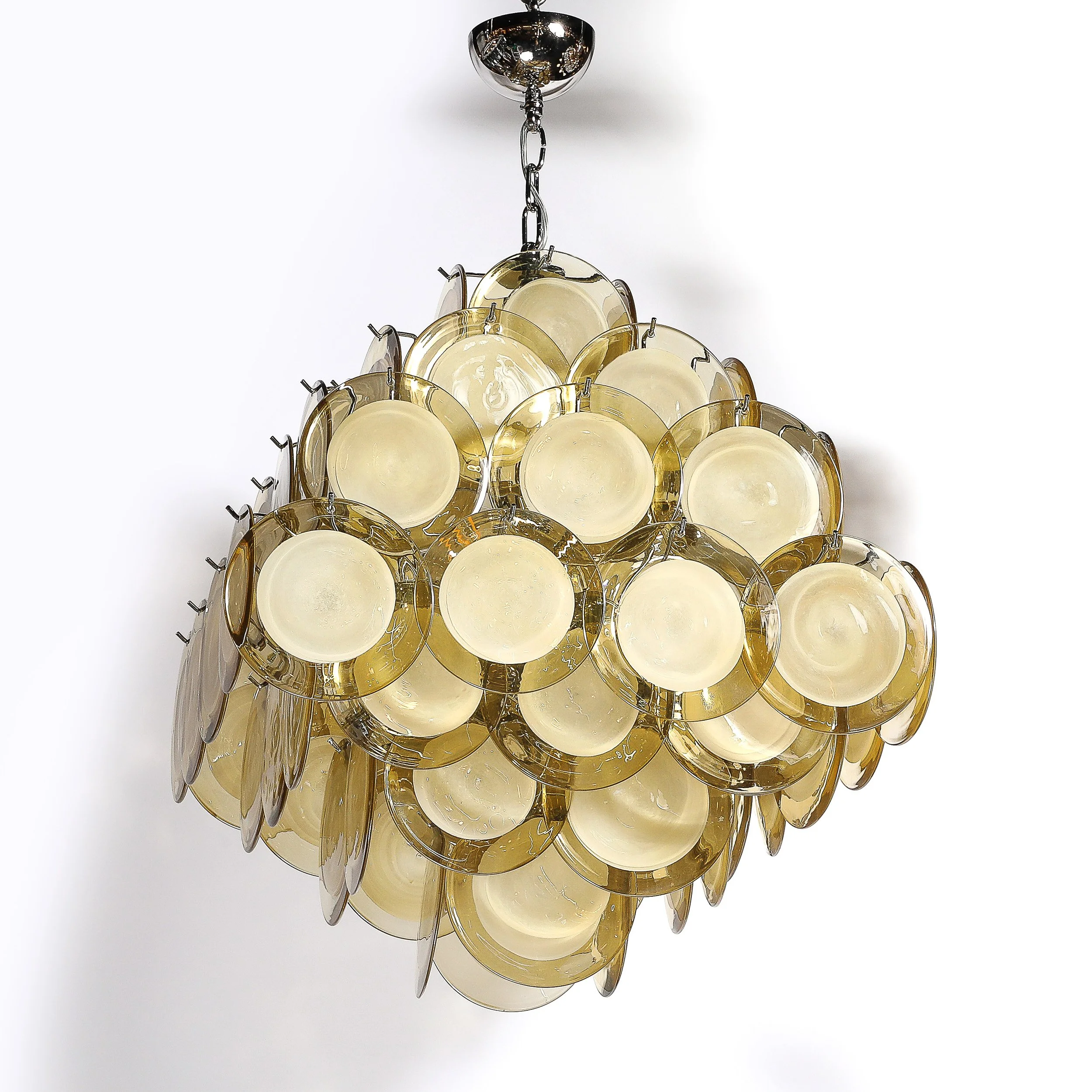 Modernist Hand-Blown Murano Glass Pagoda Form Disc Chandelier in Citrine Hue - High Style Deco 11.jpg