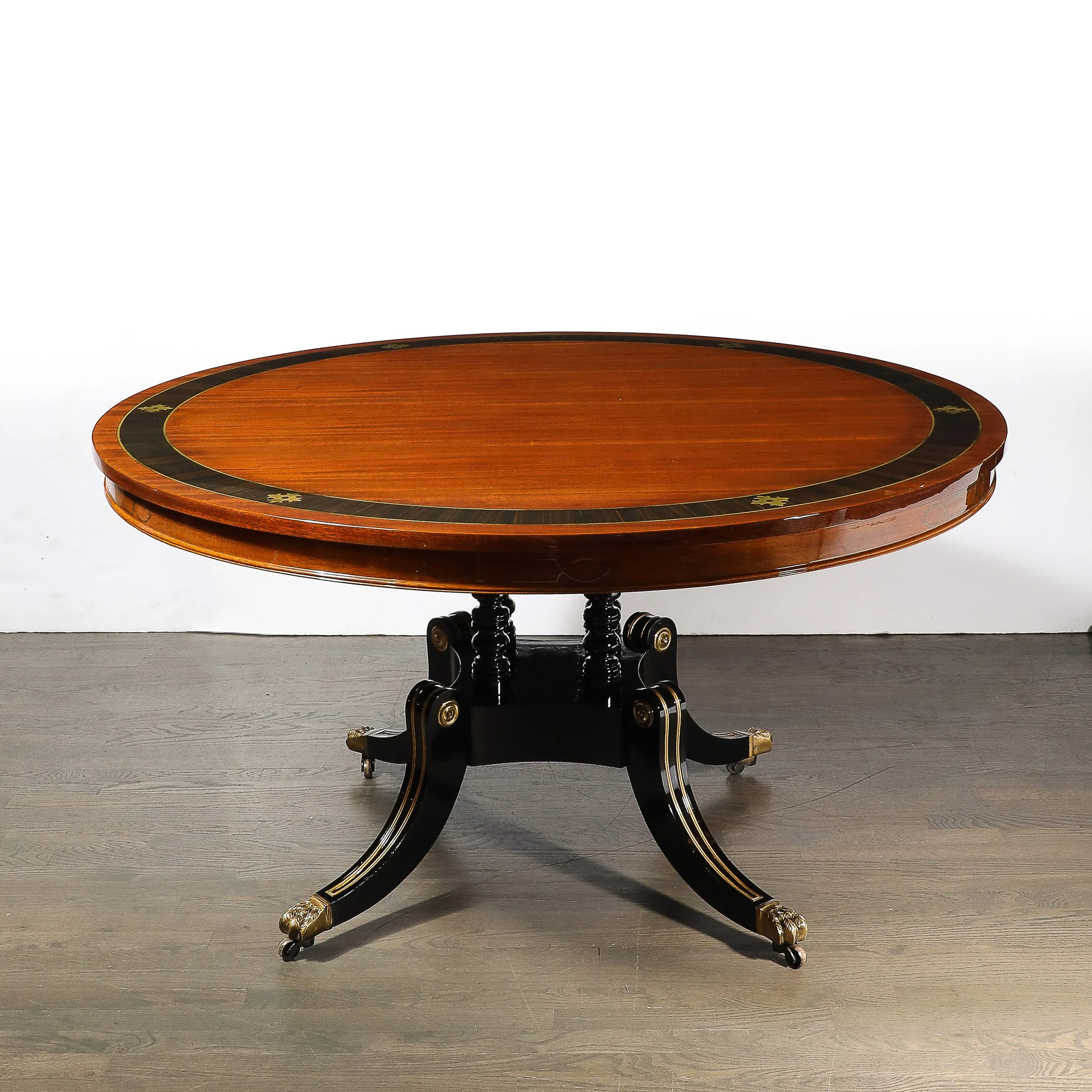 Neoclassical Center Table in Macassar W: Brass Heraldic Inlays & Black Lacquer - High Style Deco 5.jpg
