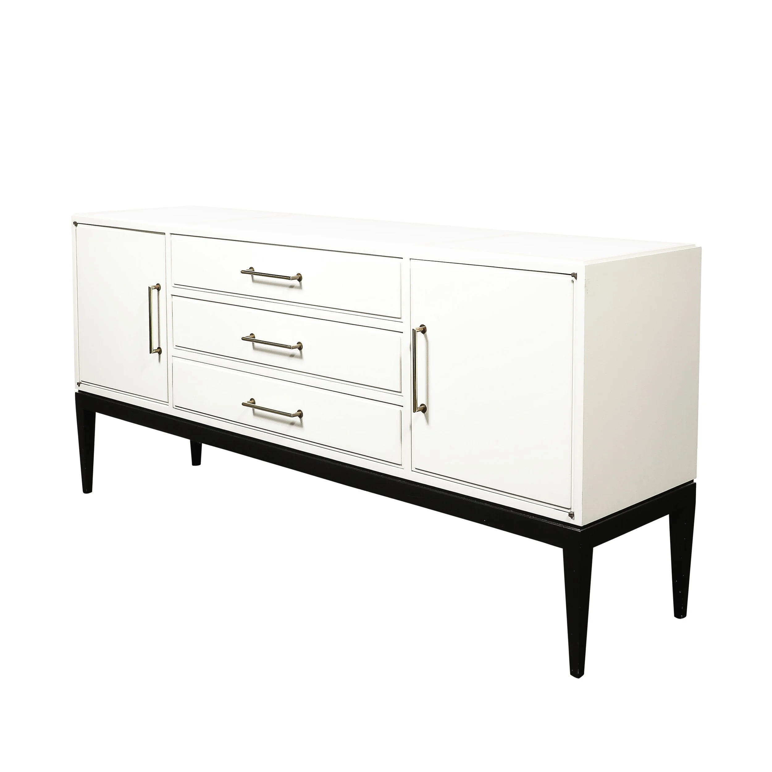 Mid-Century Cream Lacquer w/ Black Lacquer Supports Sideboard by Tommi Parzinger