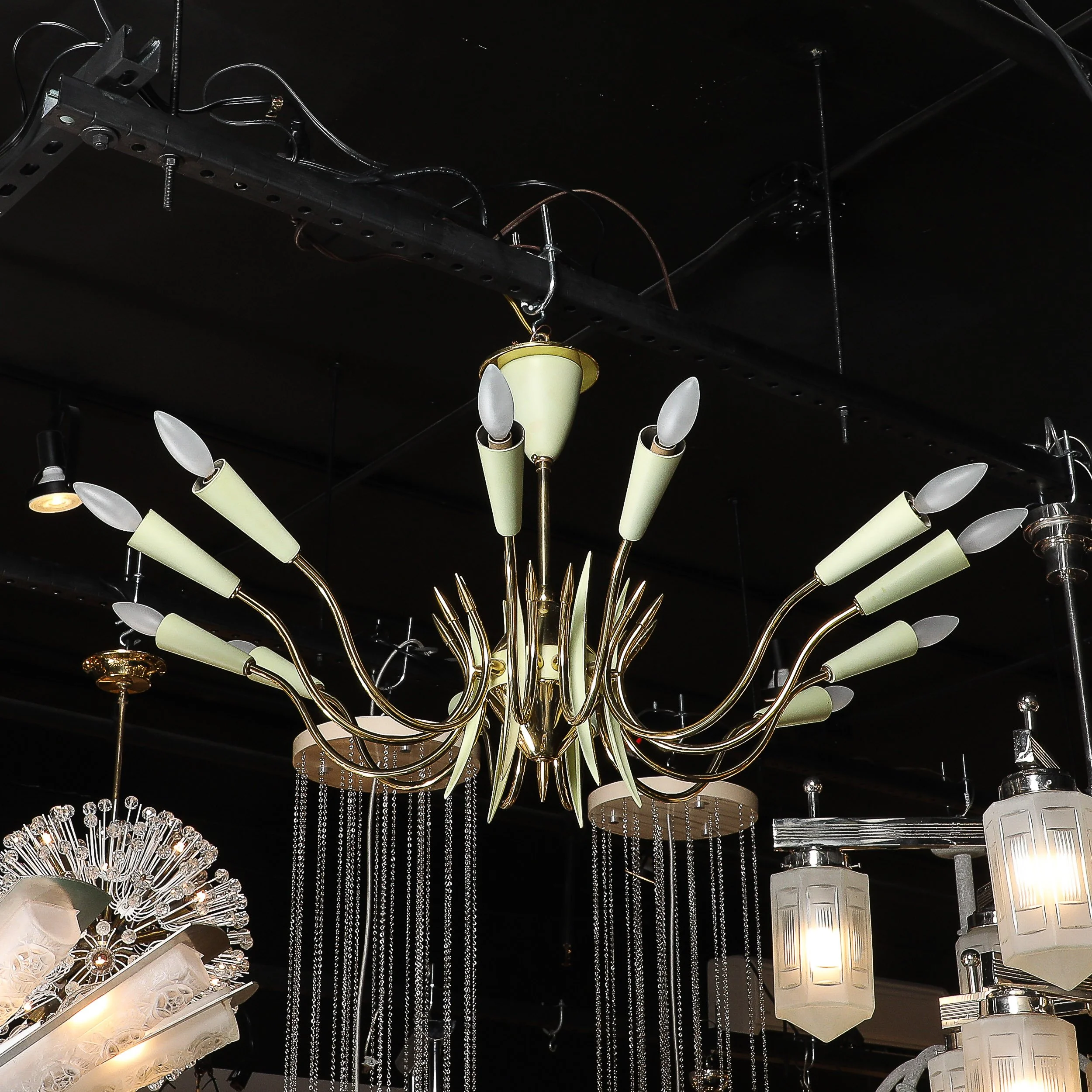 Mid-Century Polished Brass & Green Enamel 12 Light Chandelier by Stilnovo - High Style Deco 19.jpg