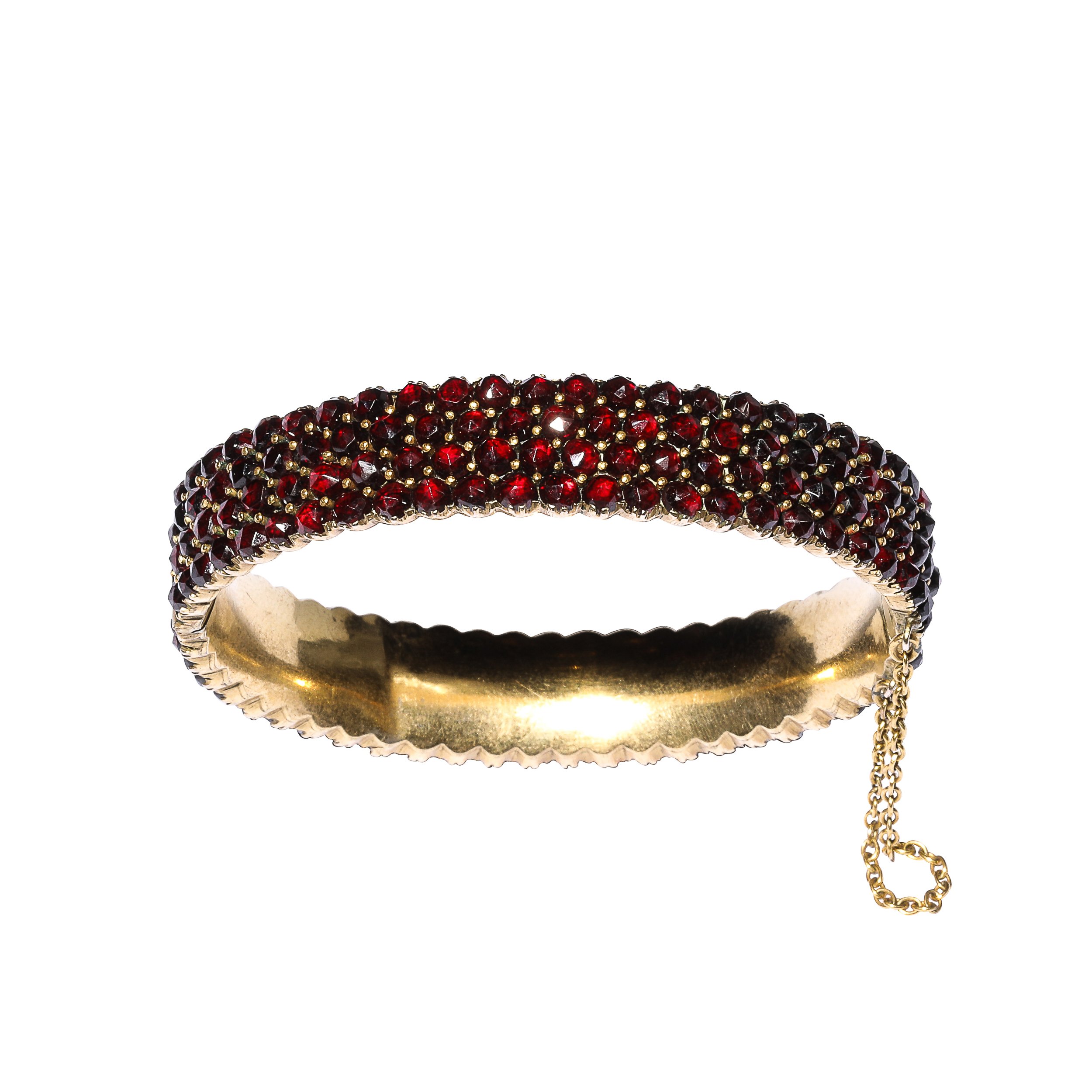 Antique Bohemian Hinged Cuff Encrusted with Garnets in Garnet Gold Setting - High Style Deco.jpg