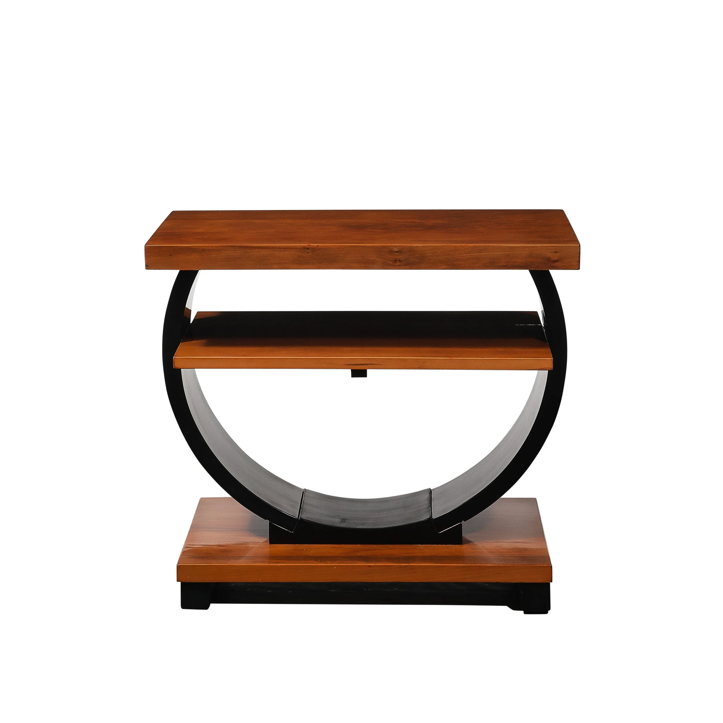 Pair of Art Deco Machine Age Two-Tier Side Tables in Walnut & Black Lacquer - High Style Deco 17.jpg