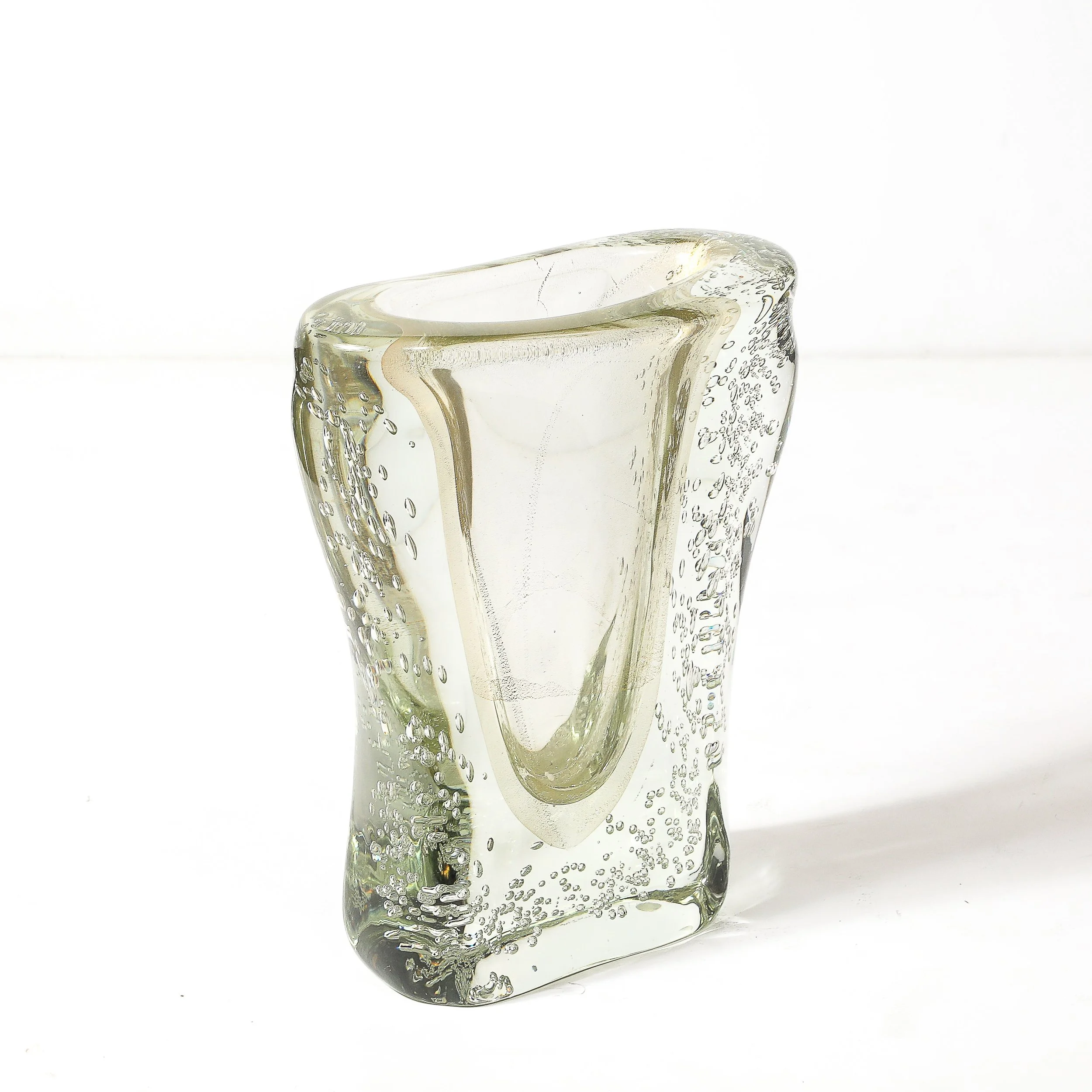 Rippling Bone Form Hand-Blown Murano Glass Vase W: Bullicante & Gold Flecks - High Style Deco 8.jpg
