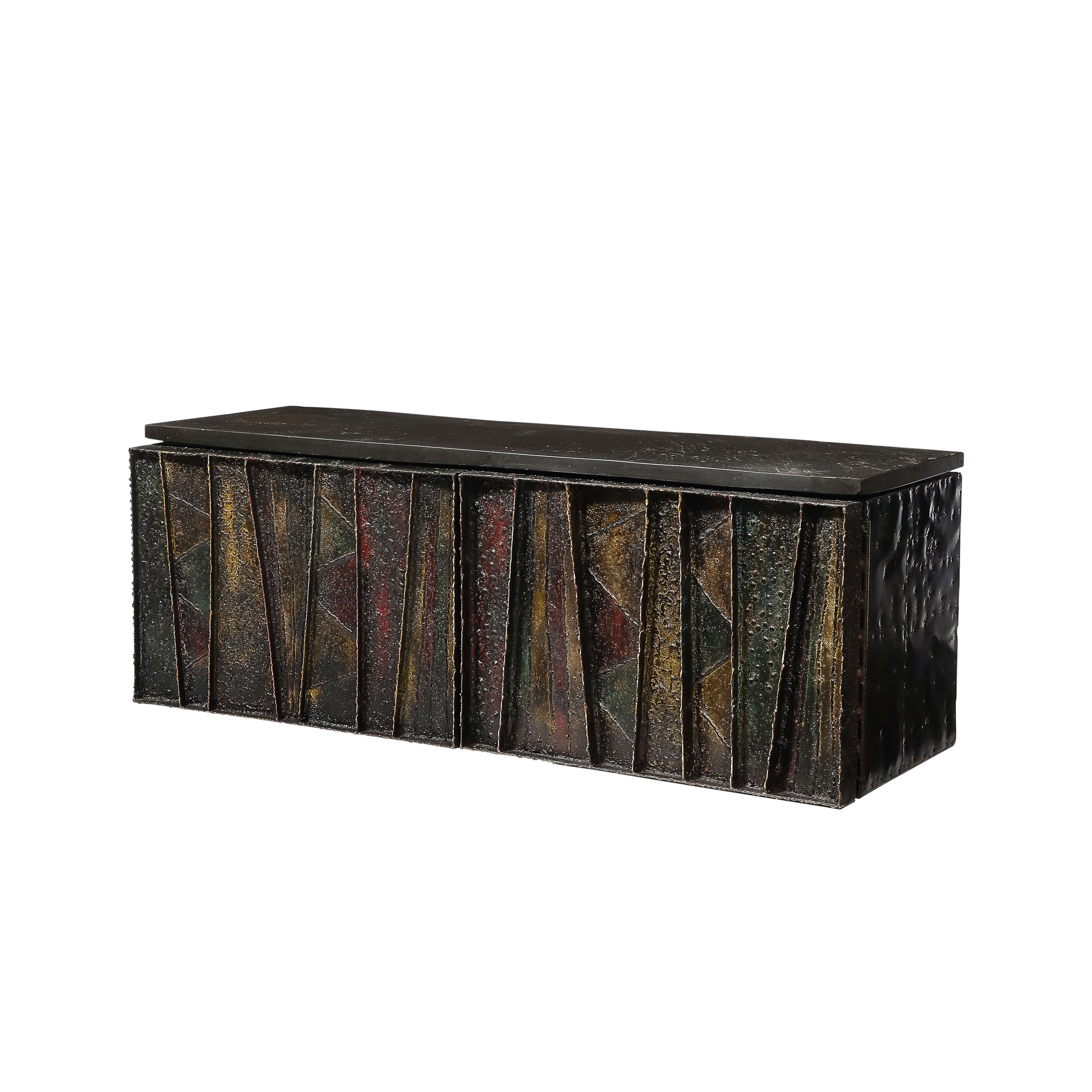 Mid-Century Brutalist Wall Mounted Patchwork Console Table Signed Paul Evans - High Style Deco.jpg
