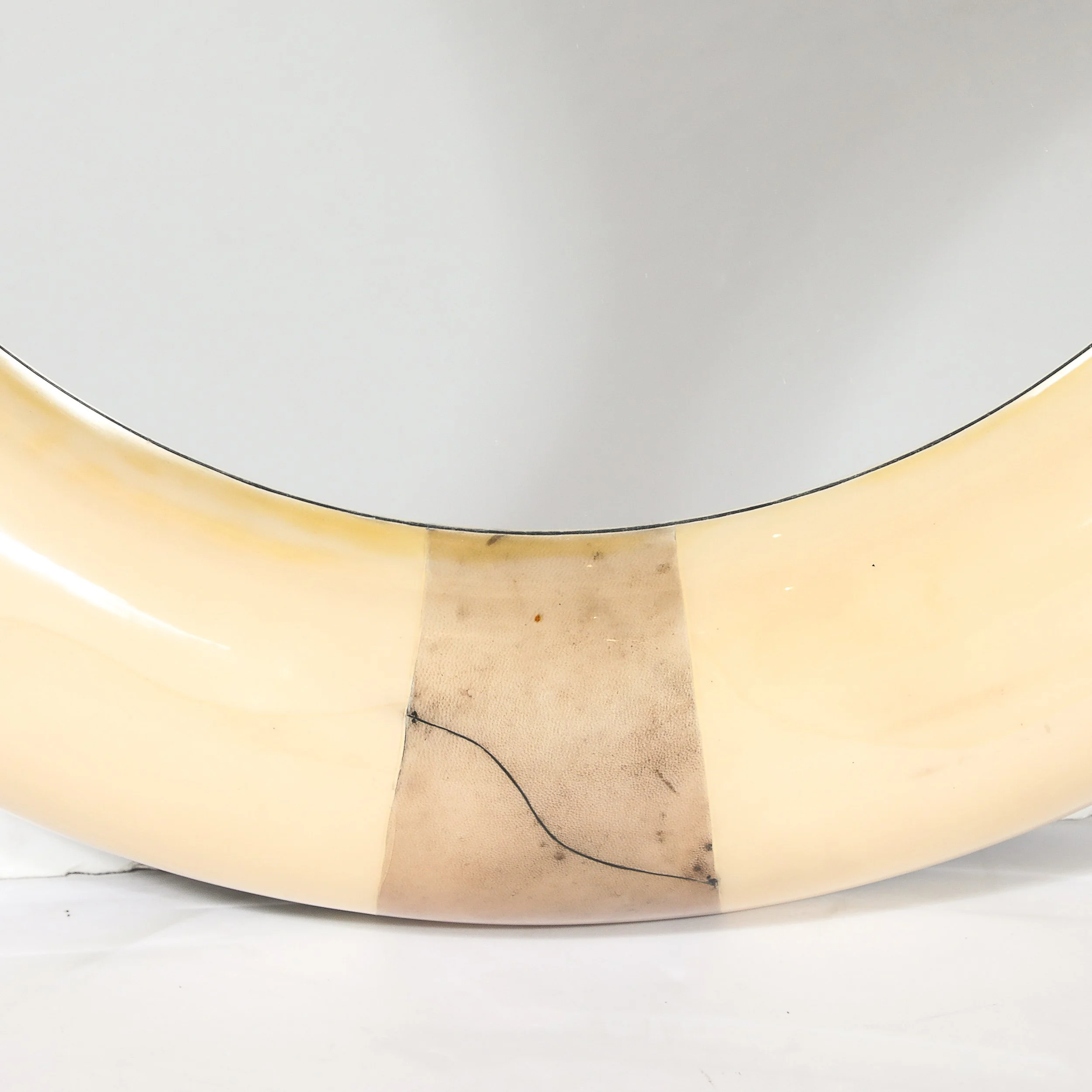 Mid-Century Modernist Cream Lacquered Goat Skin Round Mirror by Karl Springer - High Style Deco 3.jpg