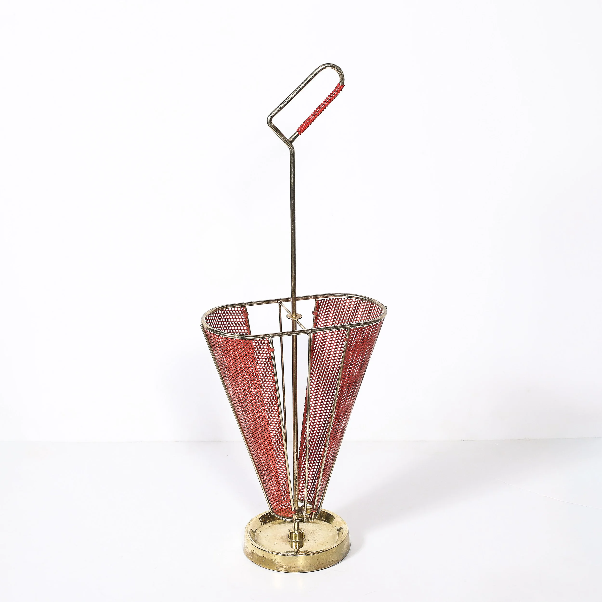 Mid-Century Modernist Sculptural Brass & Carnelian Red Enamel Umbrella Stand - High Style Deco 17.jpg