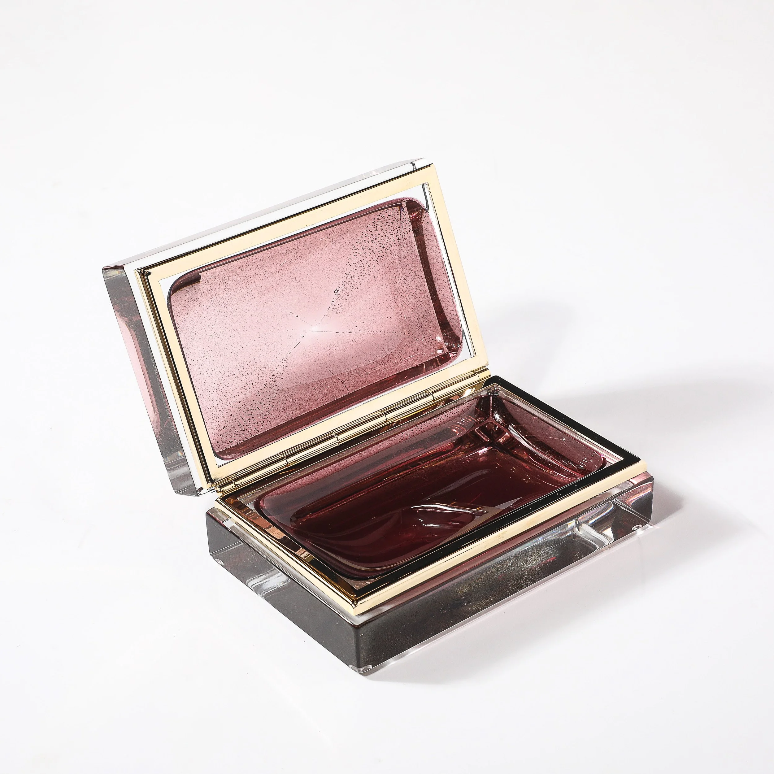Modernist Hand-Blown Murano Glass Box in Smoked Rose with 24 Karat Gold Flecks - High Style Deco 9.jpg