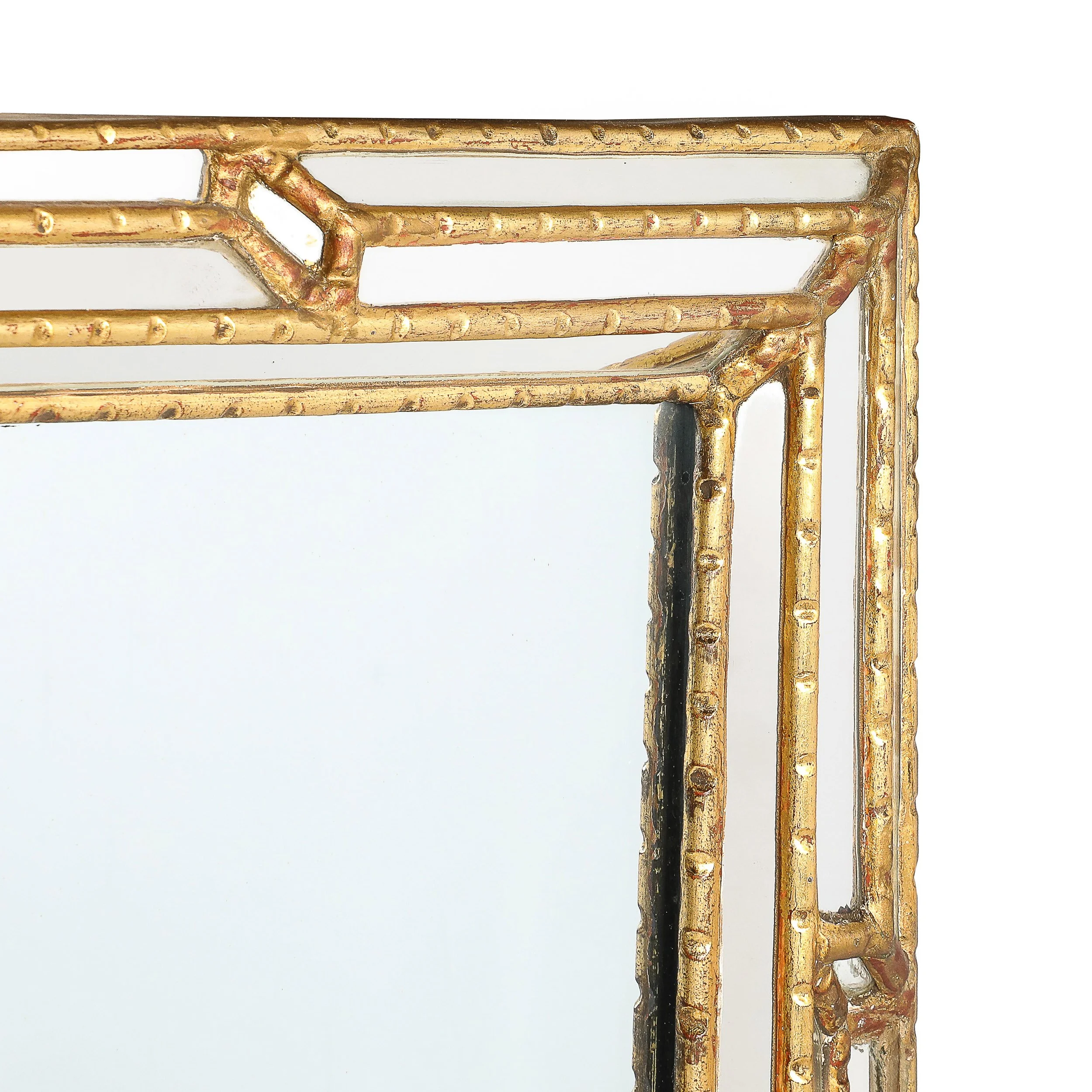 Mid-Century Modernist Sectioned Angular Mirror with Ribbed Gilt Wood Border - High Style Deco 1.jpg