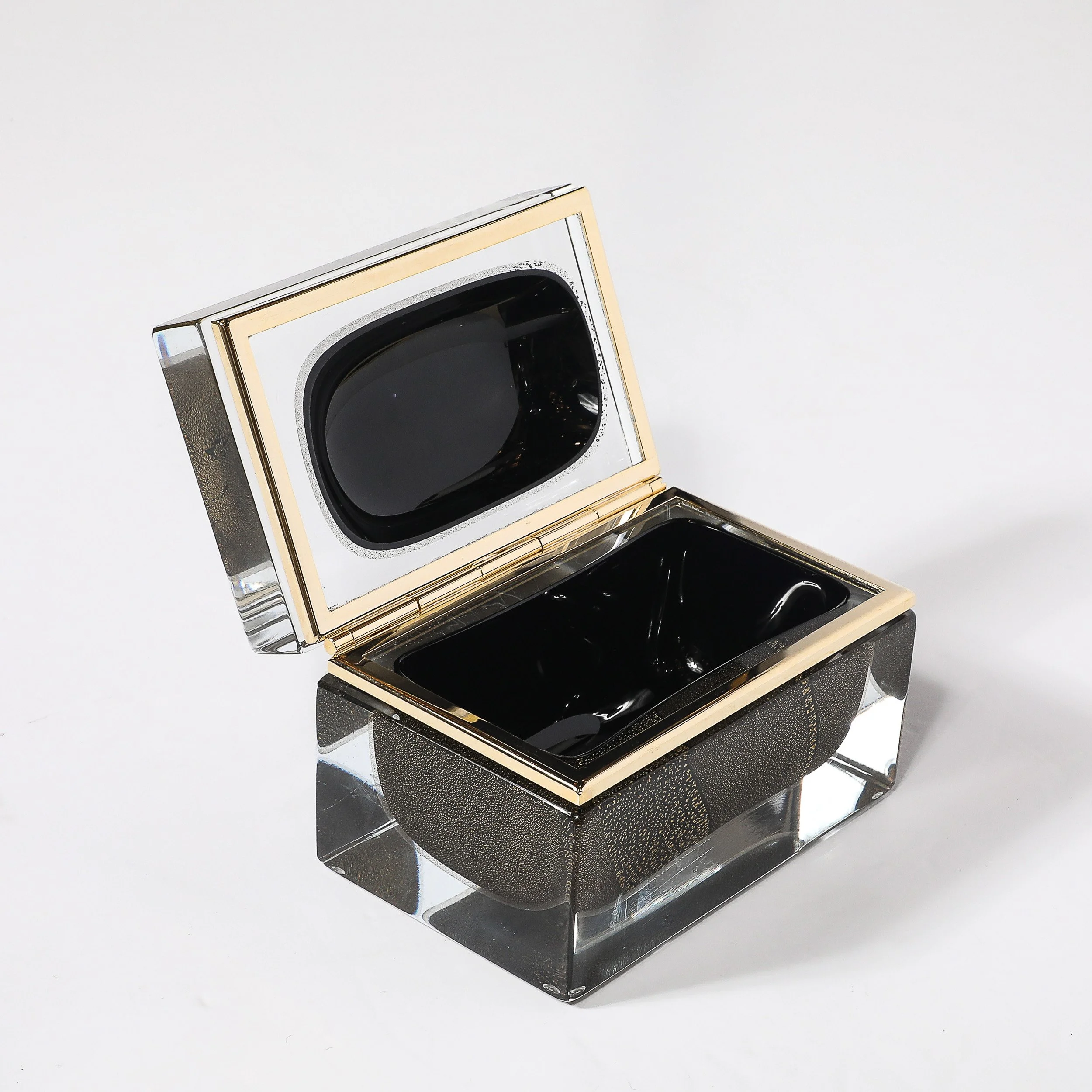 Modernist Hand-Blown Murano Glass Box in Black W: 24Karat Gold Flecks & Brass - High Style Deco 16.jpg