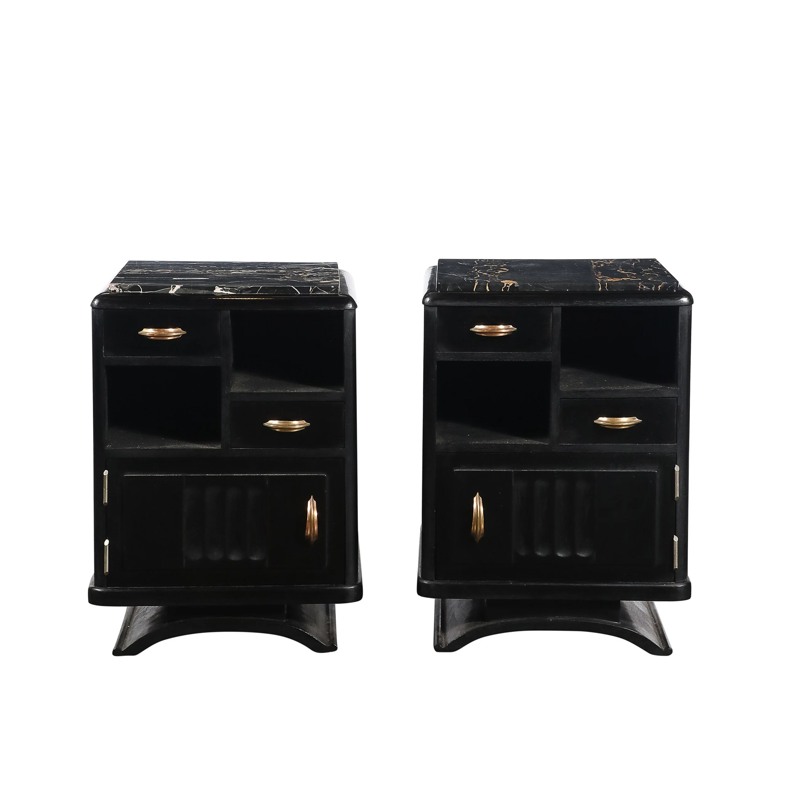 Art Deco Nightstands in Ebonized Walnut with Porto Marble Tops Bronze Pulls - High Style Deco 1.jpg