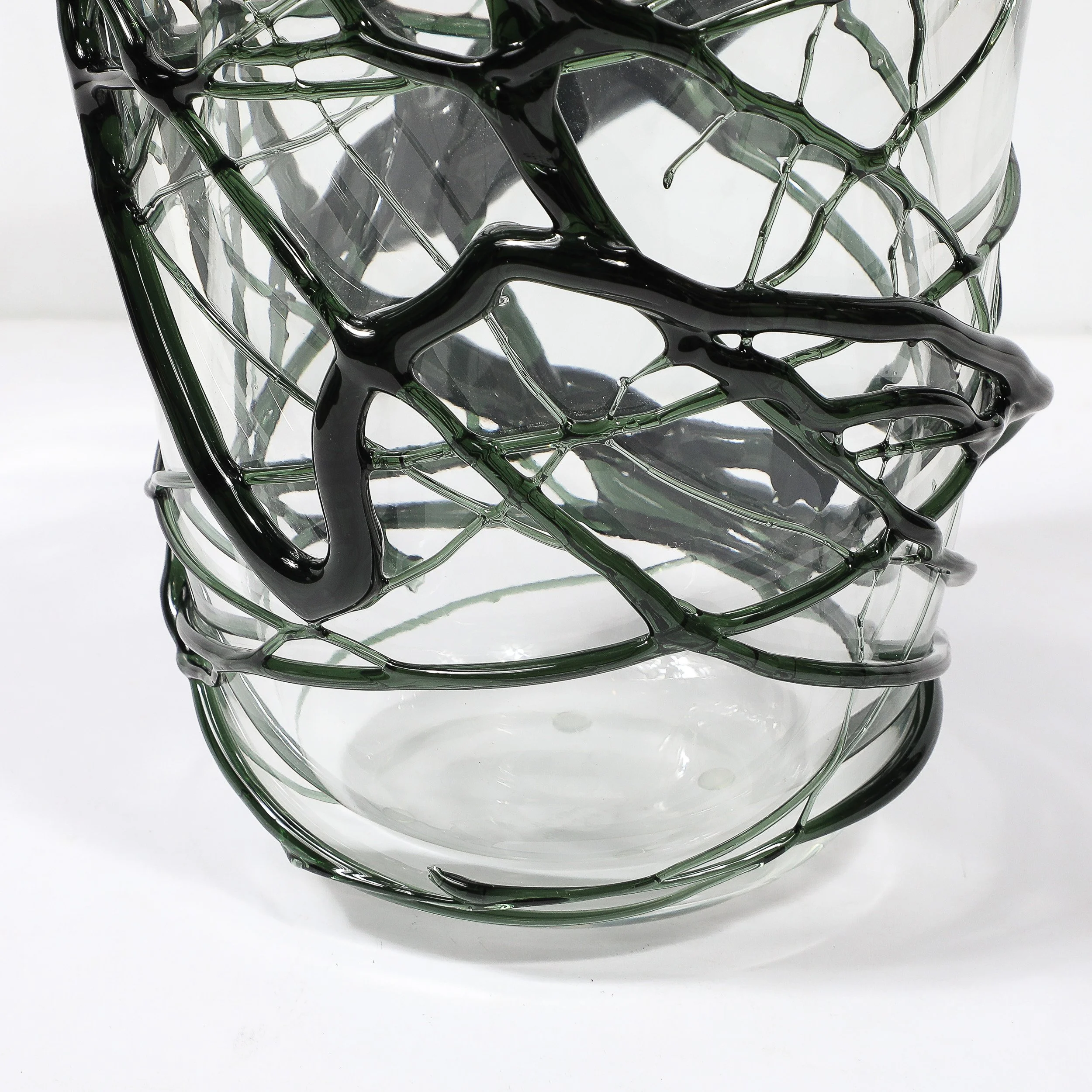Hand-Blown Murano Glass Vases with Organic Viridian Green Sculptural Striations - High Style Deco 29.jpg