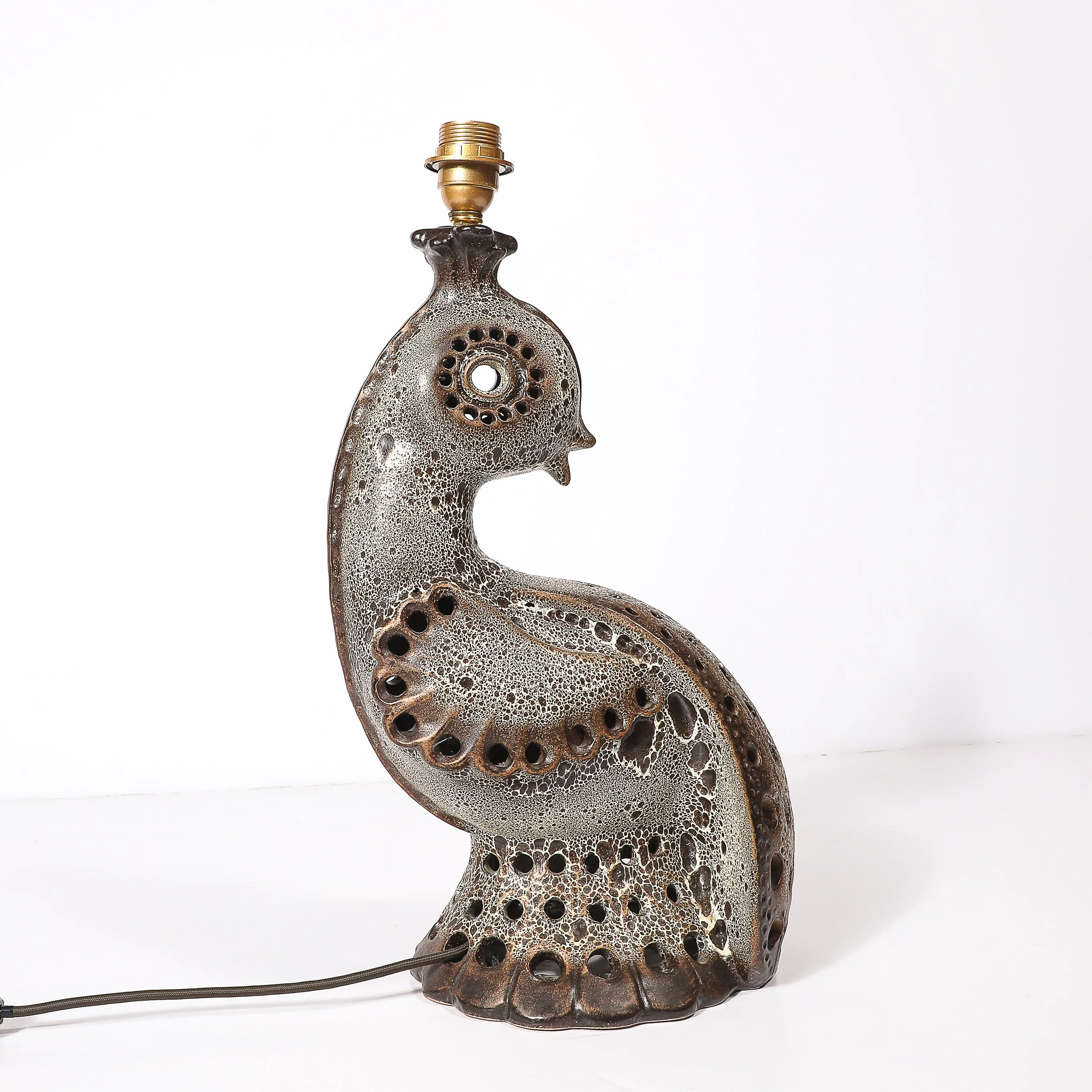 Mid-Century Peacock Table Lamp in Ceramic with Textural Gradient Umber Glaze - High Style Deco 13.jpg