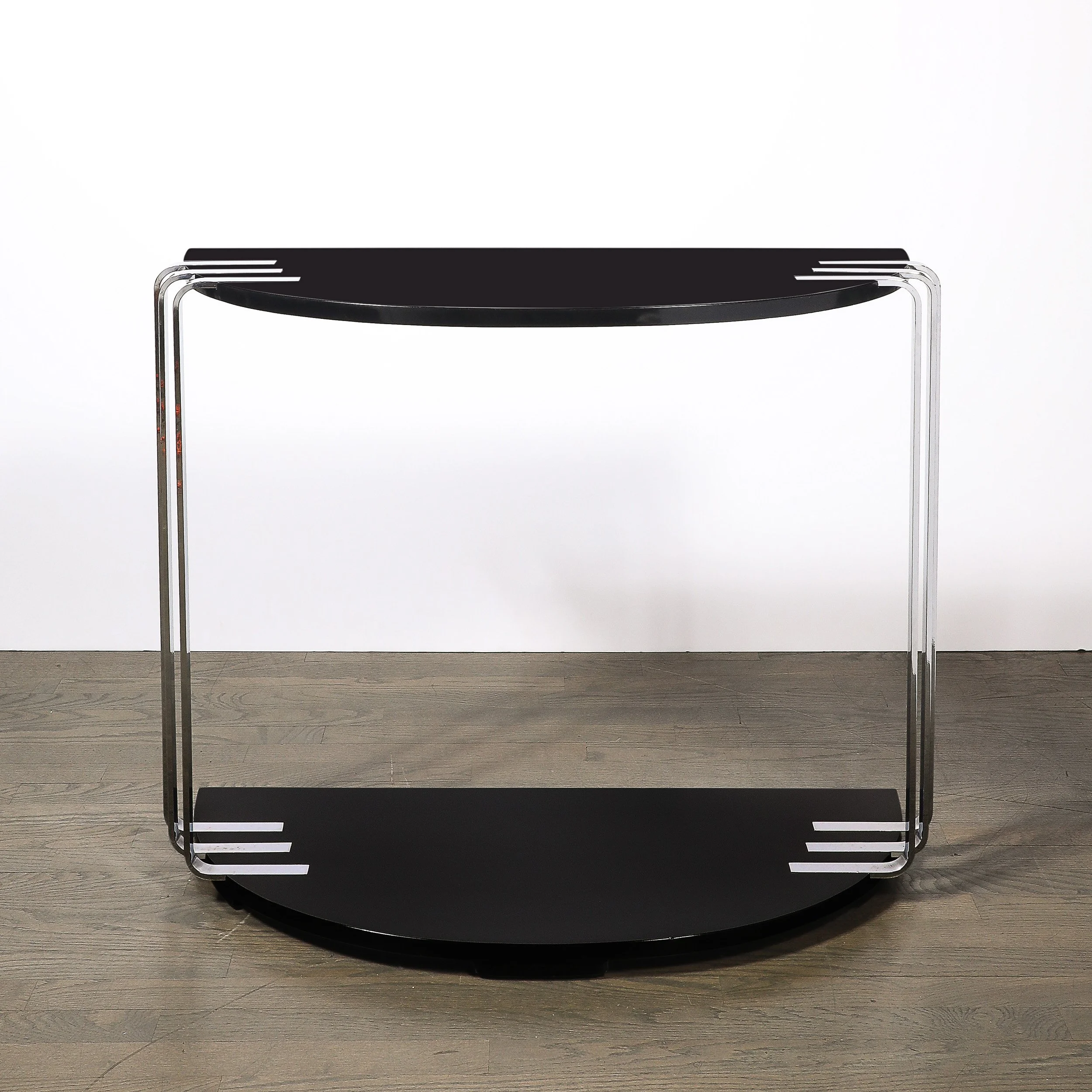 Art Deco Demilune Chrome and Black Lacquer Console Table by Donald Deskey - High Style Deco 2.jpg