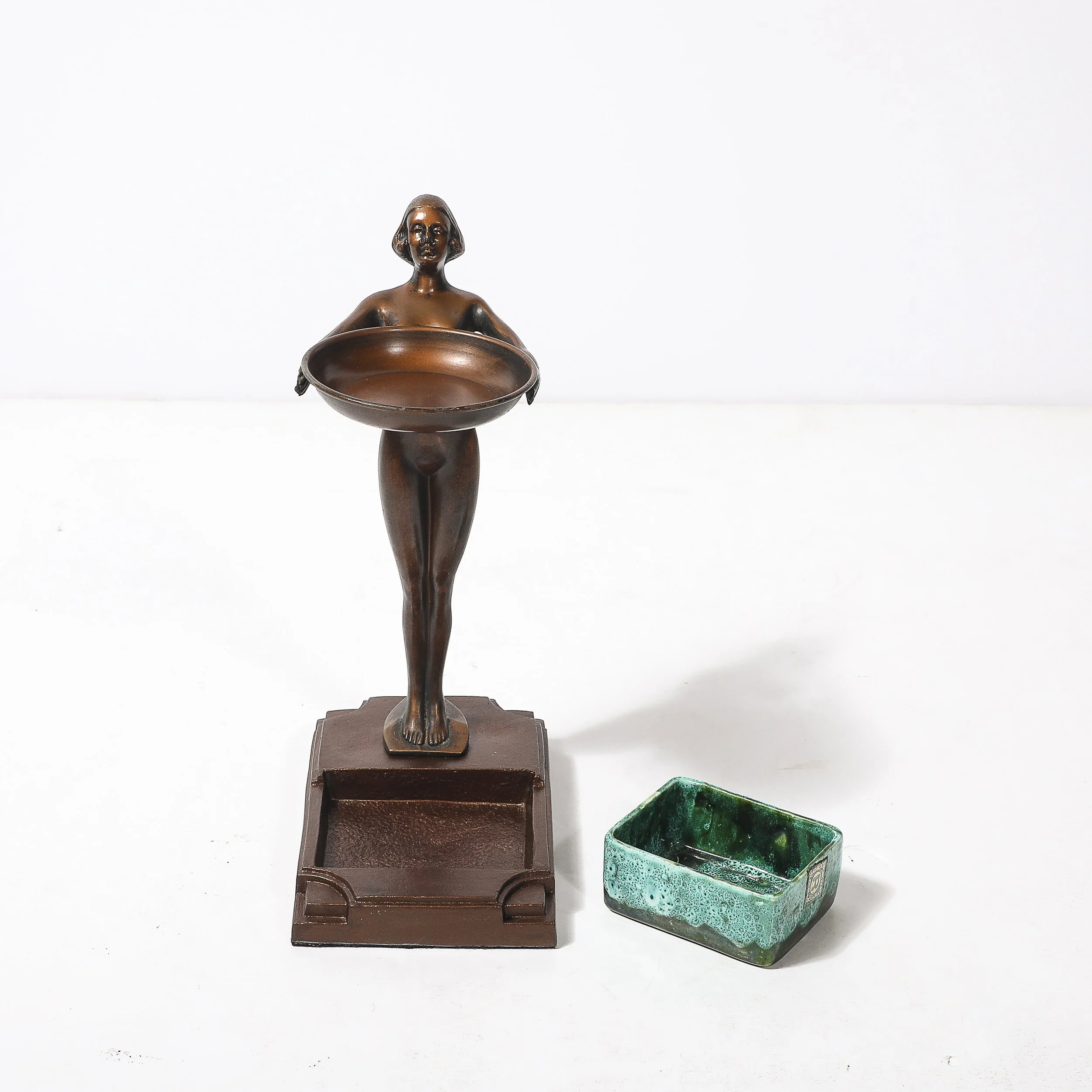 Art Deco Patinated Bronze, Olive Green & Jade Ceramic Smoking Stand by FrankArts - High Style Deco 3.jpg
