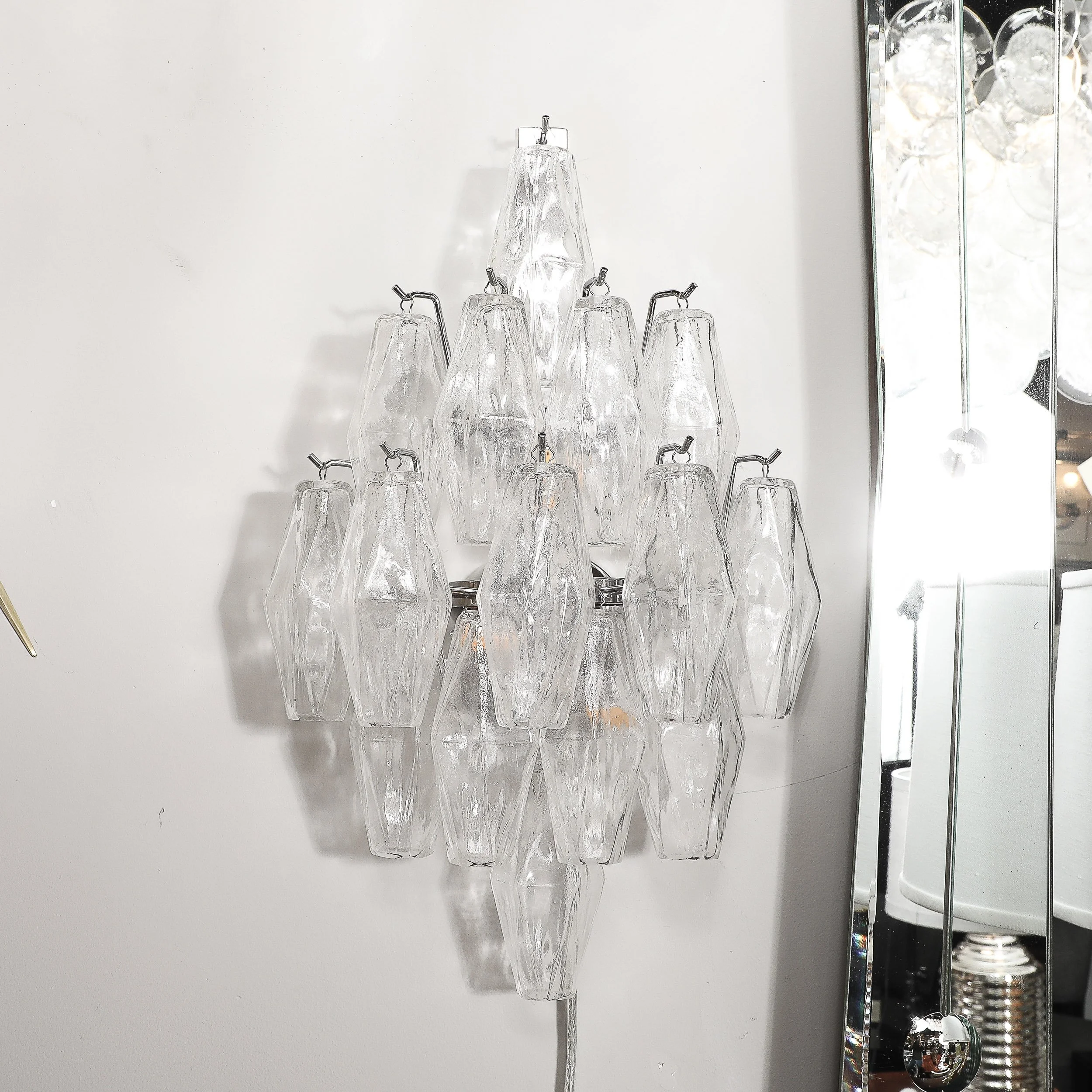 Pair of Modernist Hand-Blown Murano Glass Diamond Form Polyhedral Sconces - High Style Deco 2.jpg