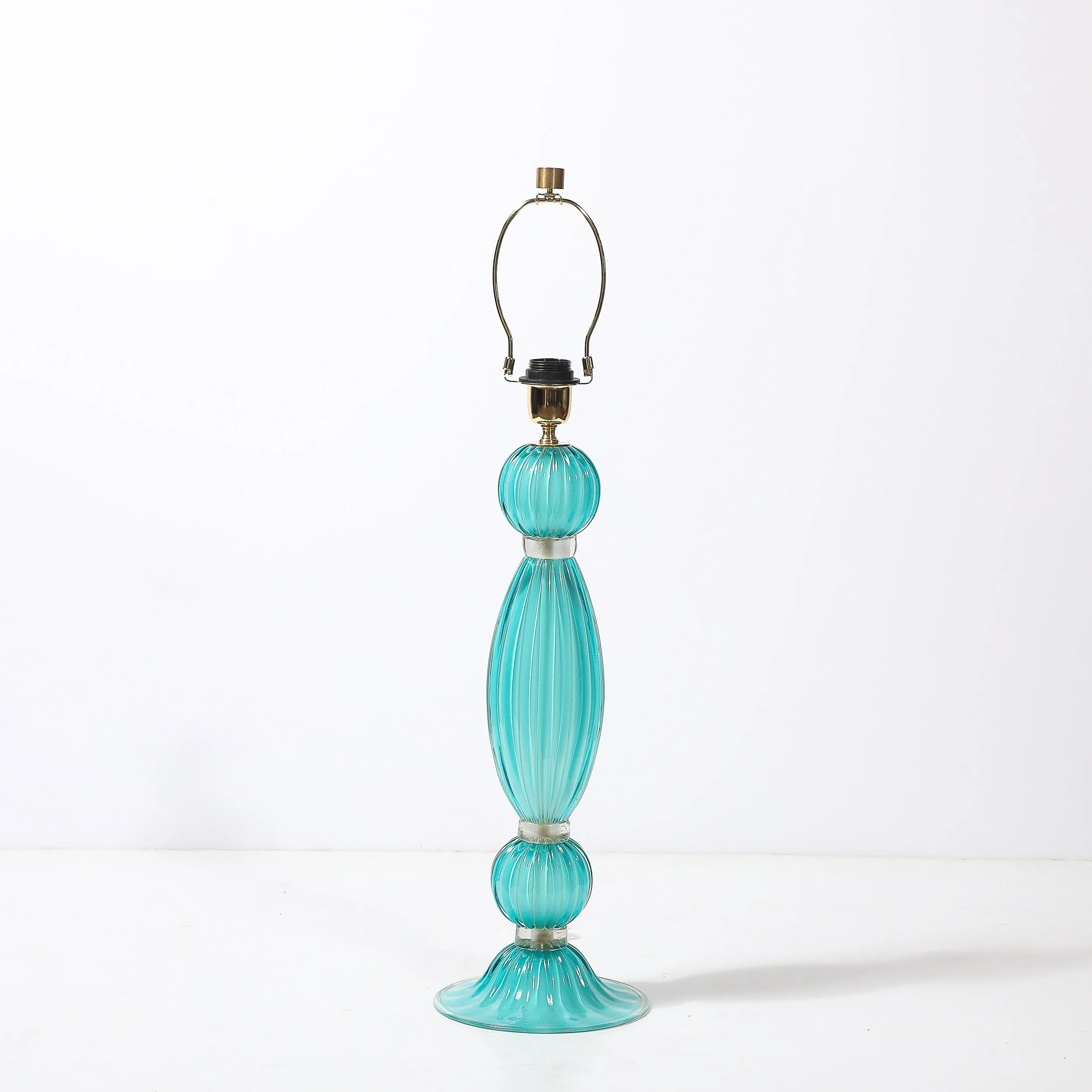 Pair of Hand-Blown Aquamarine Murano Fluted Glass Table Lamps w: 24 Karat Gold - High Style Deco 4.jpg