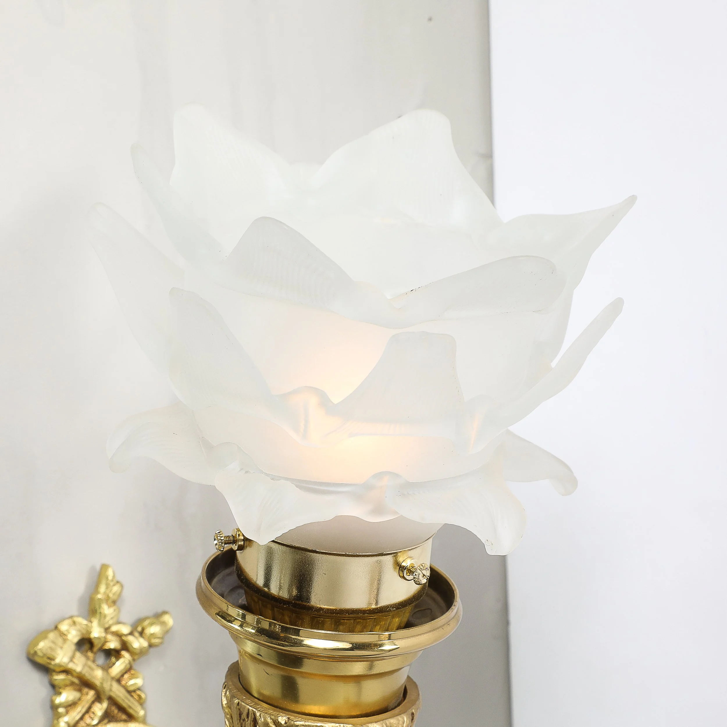 Pair of Neoclassical Style Torch Form Sconces with Frosted Glass Shades - High Style Deco 7.jpg
