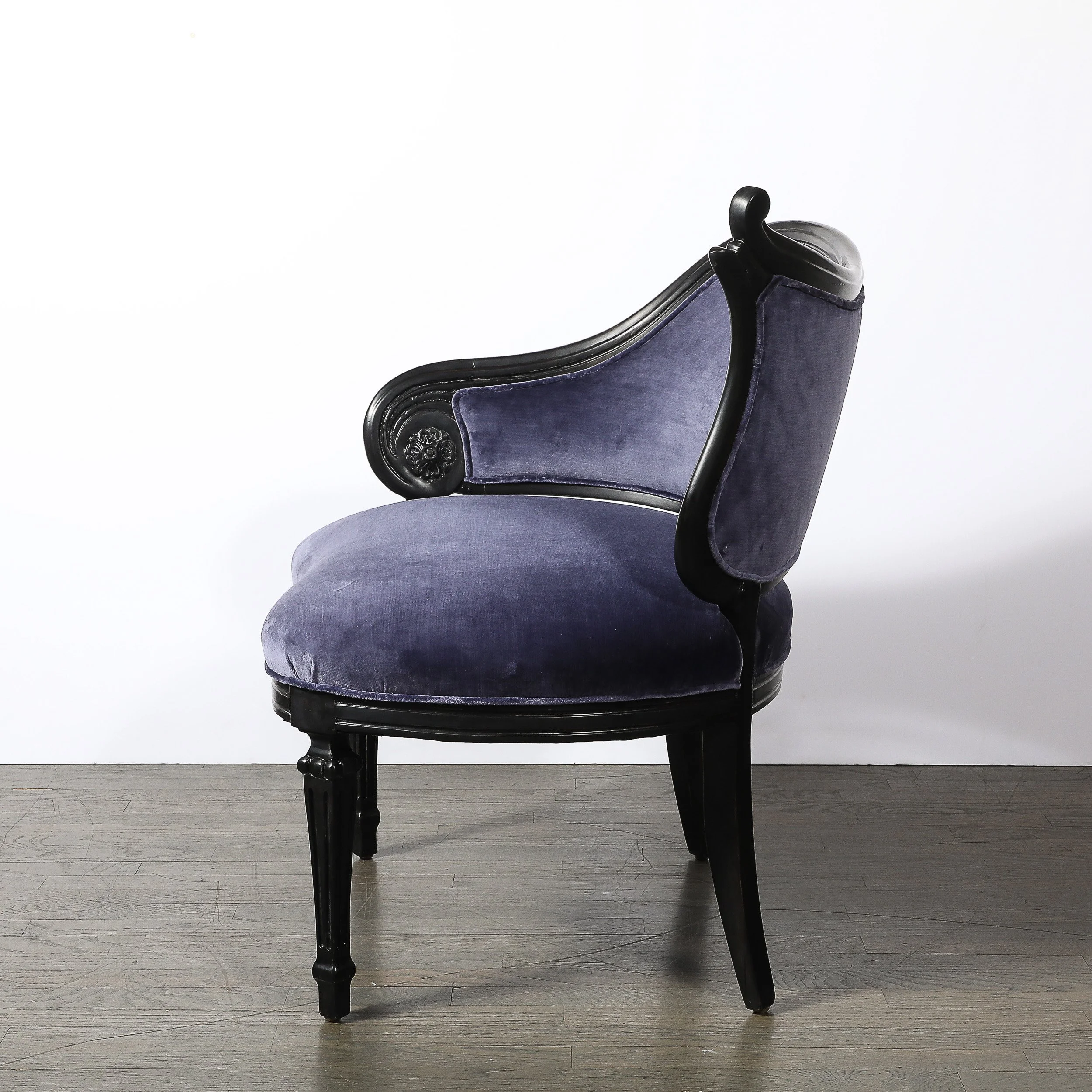 Pair of Art Deco Asymmetrical Fluted Curvilinear Ebonized Walnut Lounge Chairs - High Style Deco 10.jpg