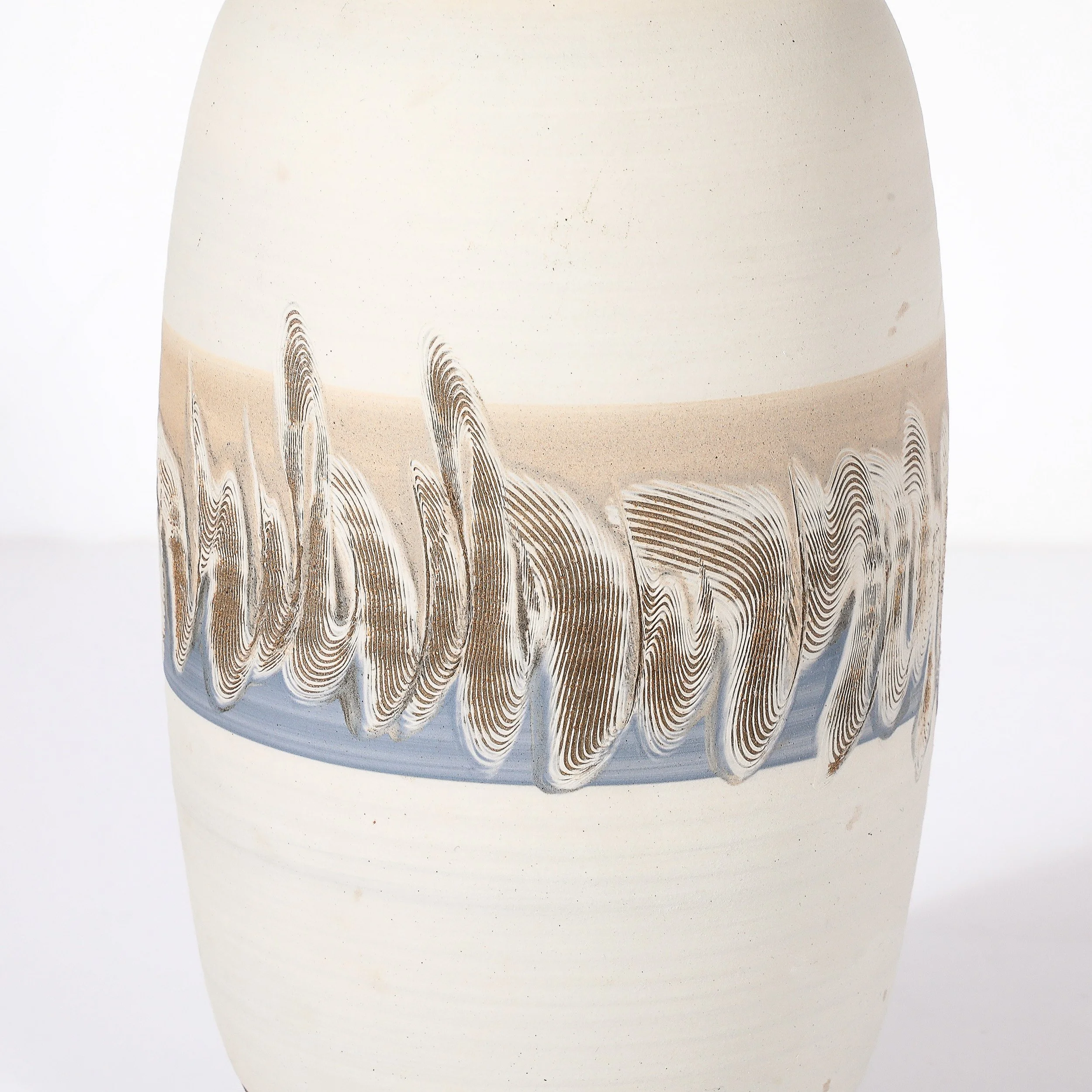 Pair of Mid-Century Modernist Off White Ceramic Table Lamps W: Banded Detailing - High Style Deco 8.jpg