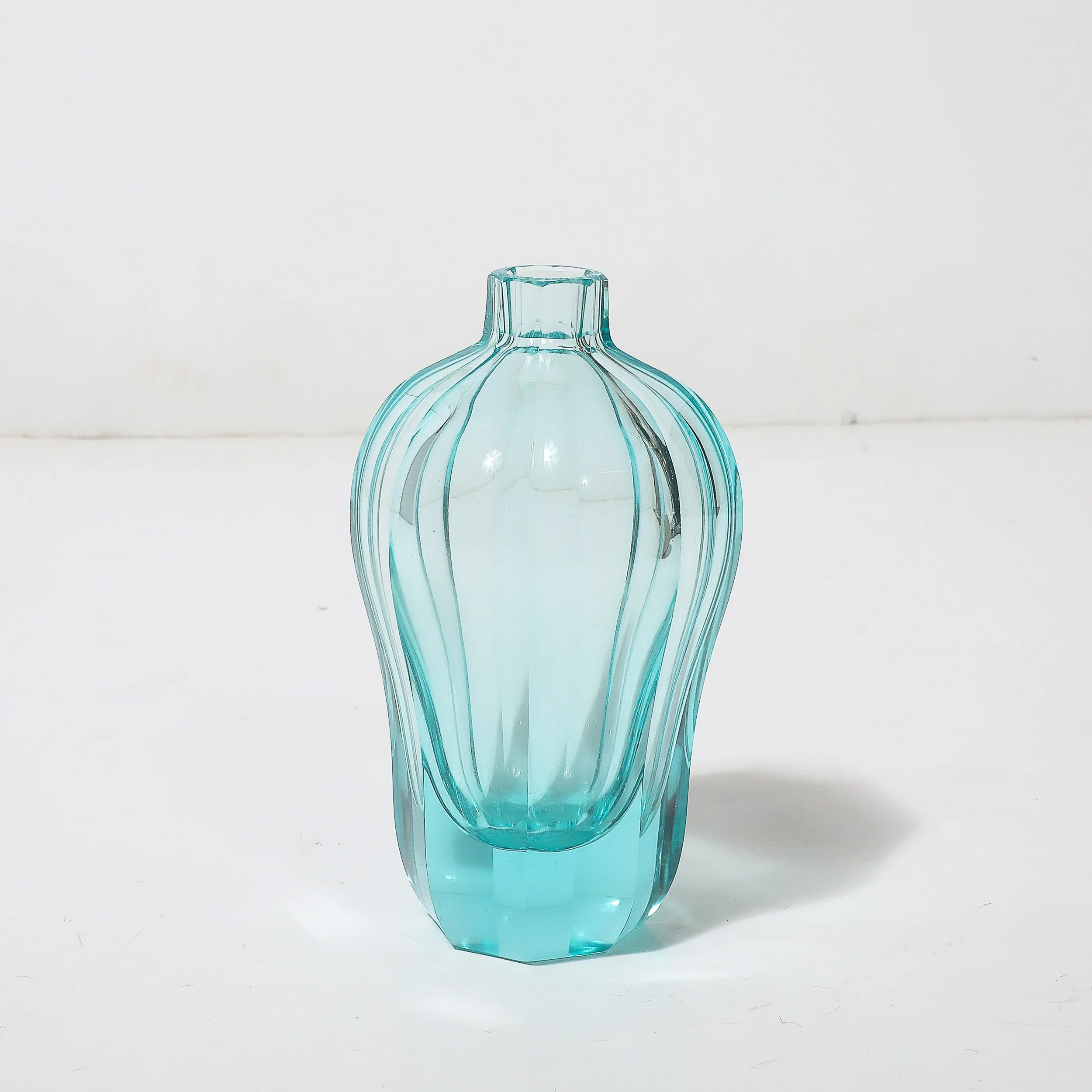 Art Deco Faceted Cut Crystal Vase in Aquamarine Hue signed Moser - High Style Deco 5.jpg