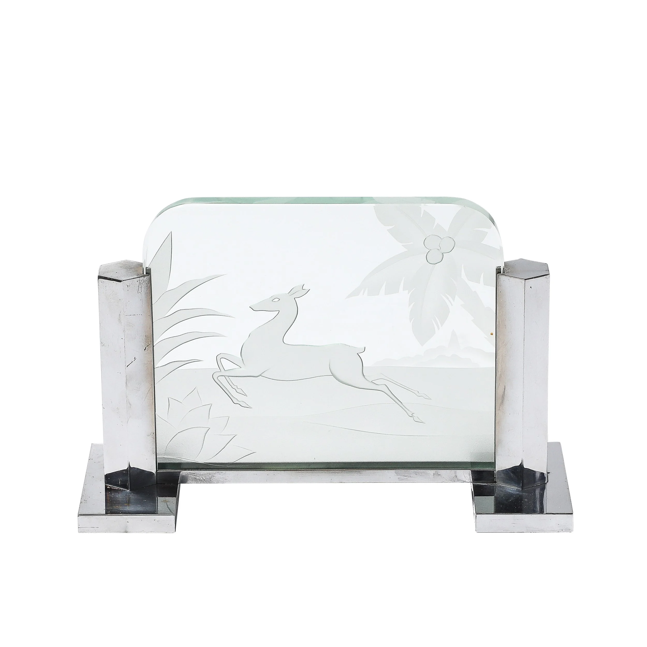Art Deco Silvered Bronze Table Lamp with Reversed Etched Leaping Gazelle Motif - High Style Deco.jpg