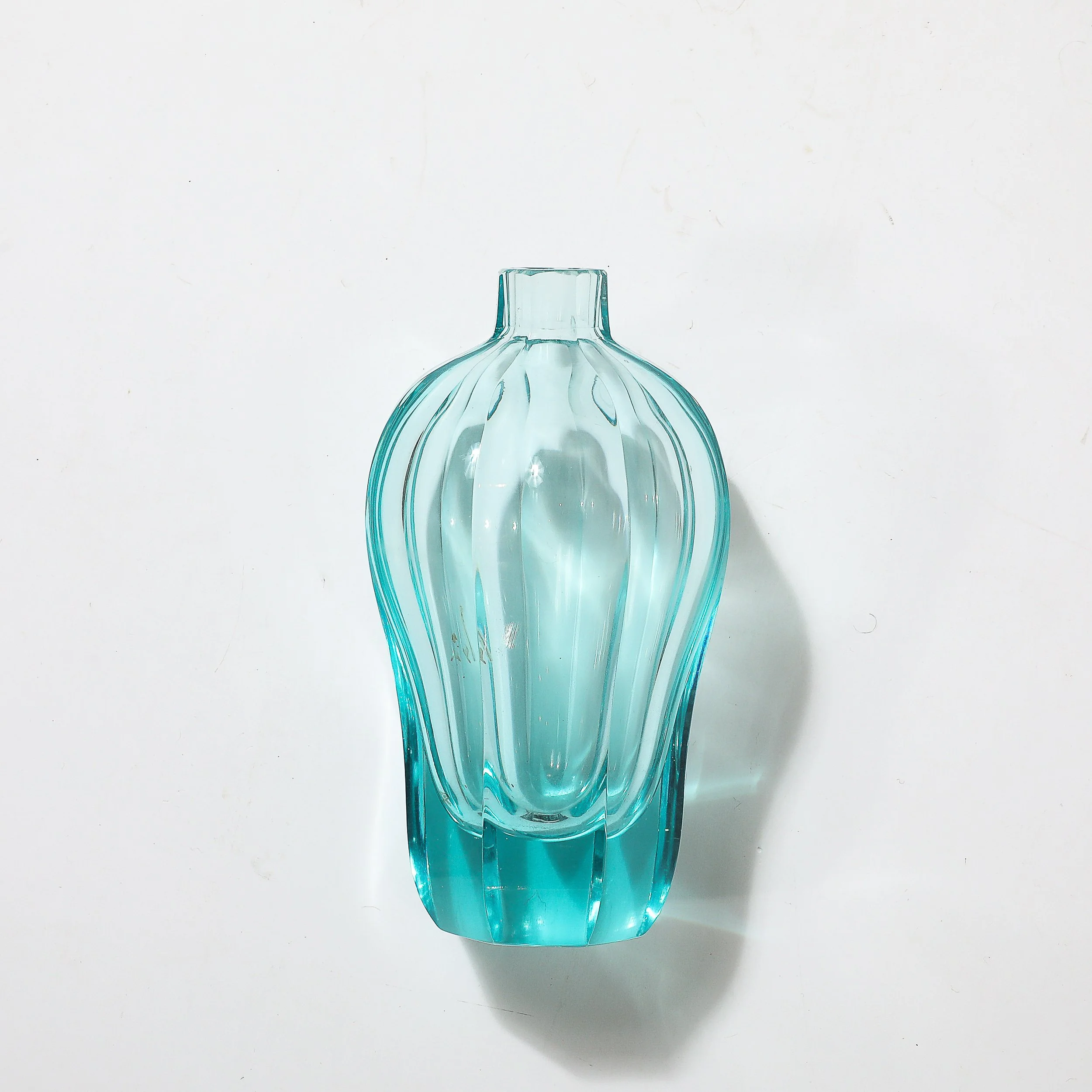 Art Deco Faceted Cut Crystal Vase in Aquamarine Hue signed Moser - High Style Deco 14.jpg