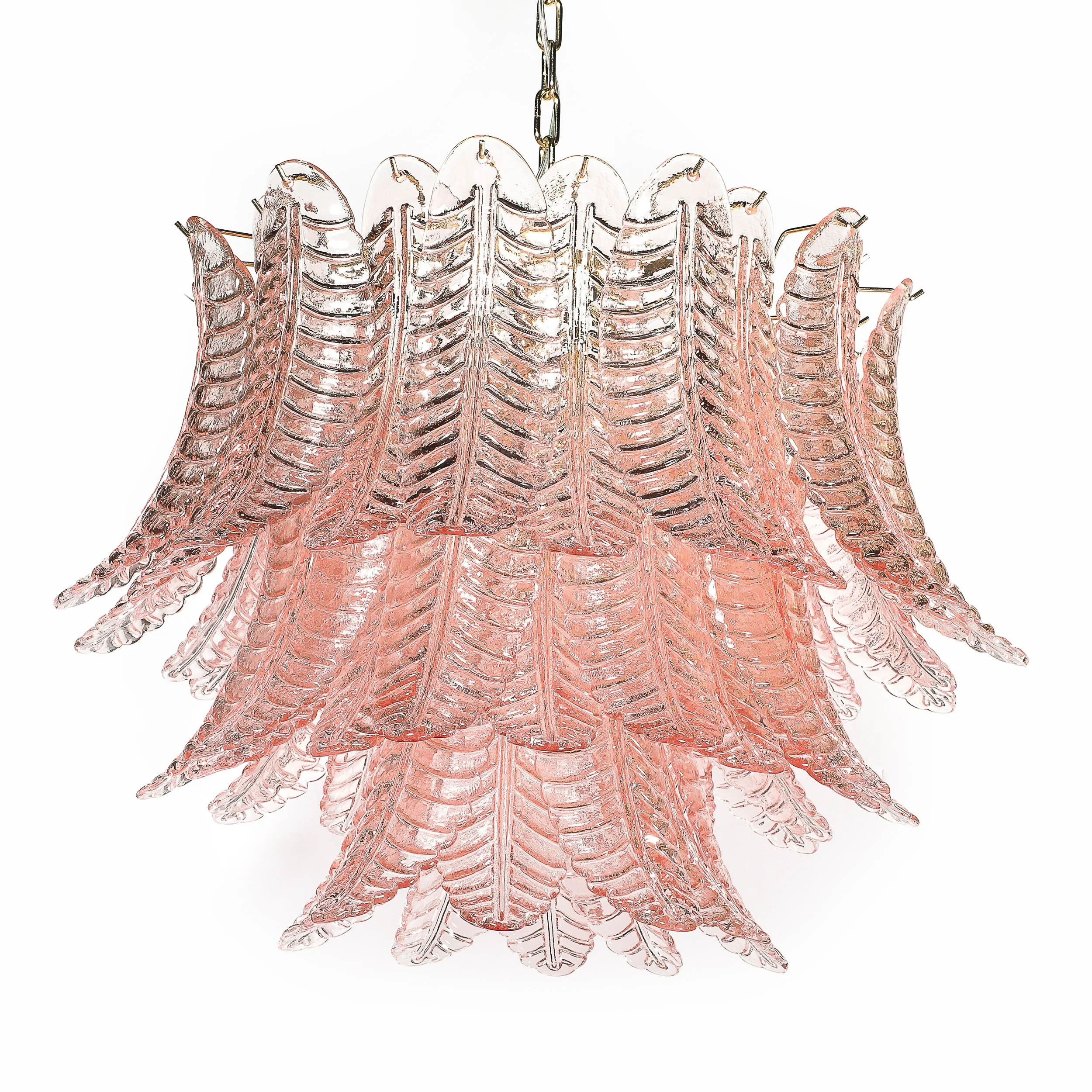 Modernist Hand-Blown Smoked Rose Murano Glass 3-Tier Reeded Feather Chandelier - High Style Deco 5.jpg