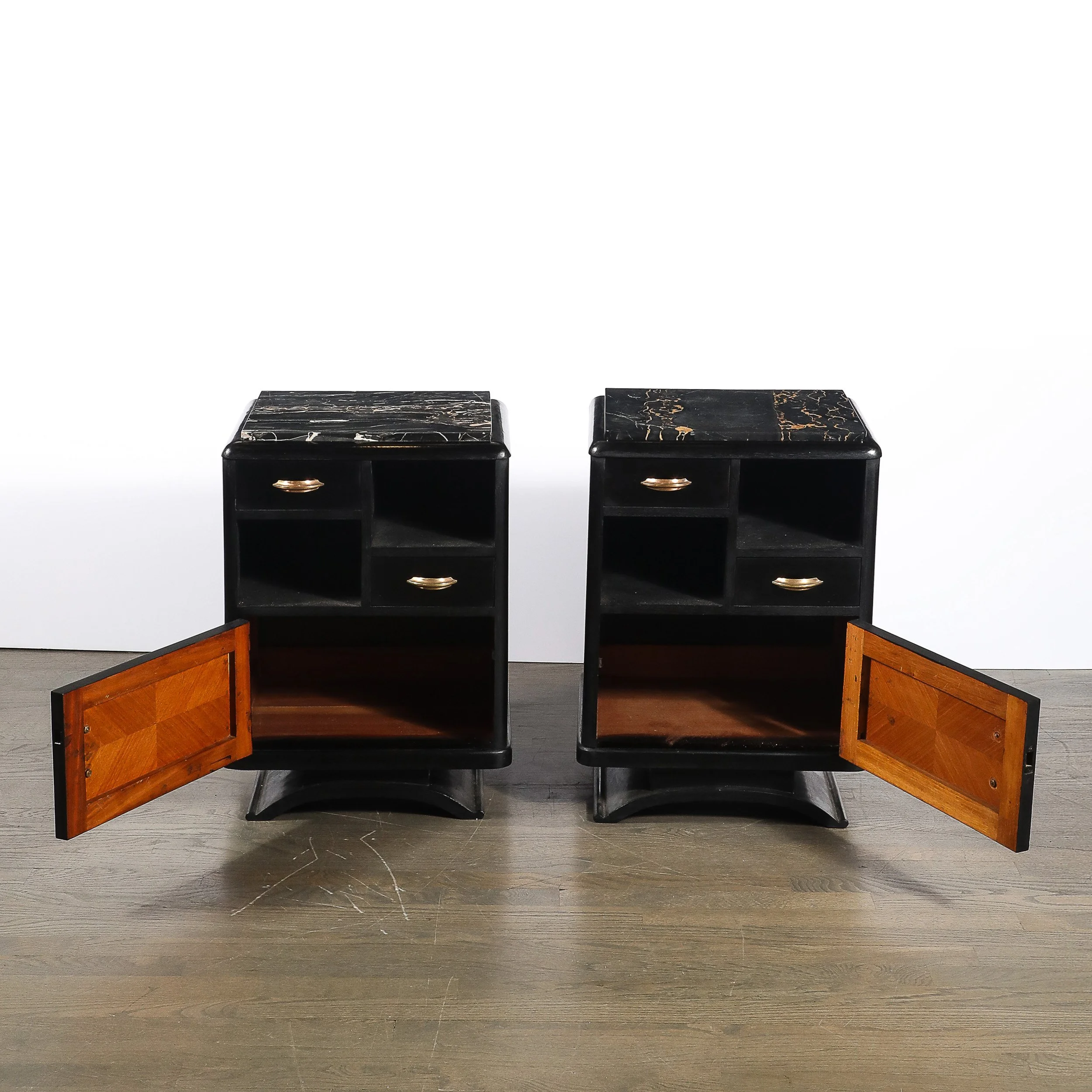 Art Deco Nightstands in Ebonized Walnut with Porto Marble Tops Bronze Pulls - High Style Deco 6.jpg