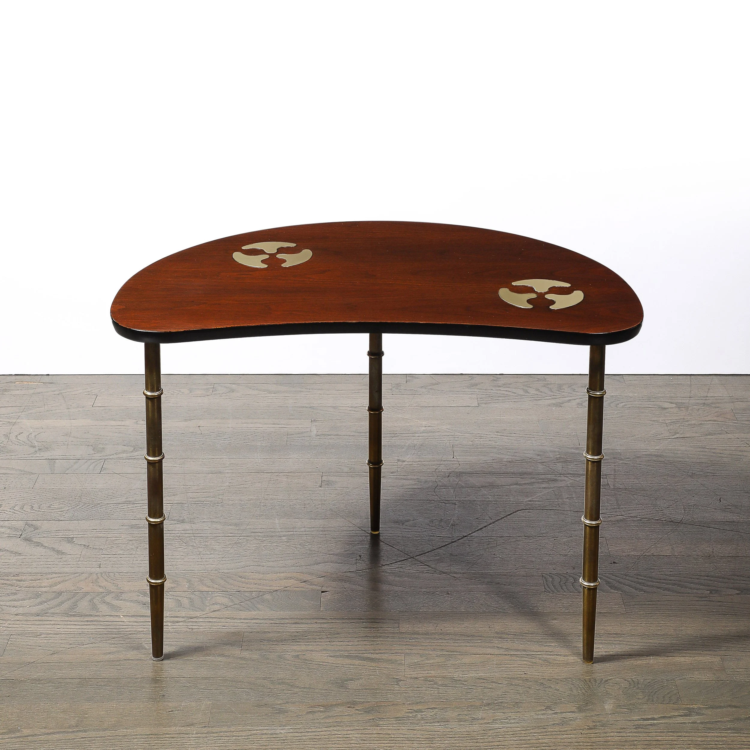 Mid-Century Walnut & Brass Bow-Front Table with Organic Detailing by Mastercraft - High Style Deco 1.jpg